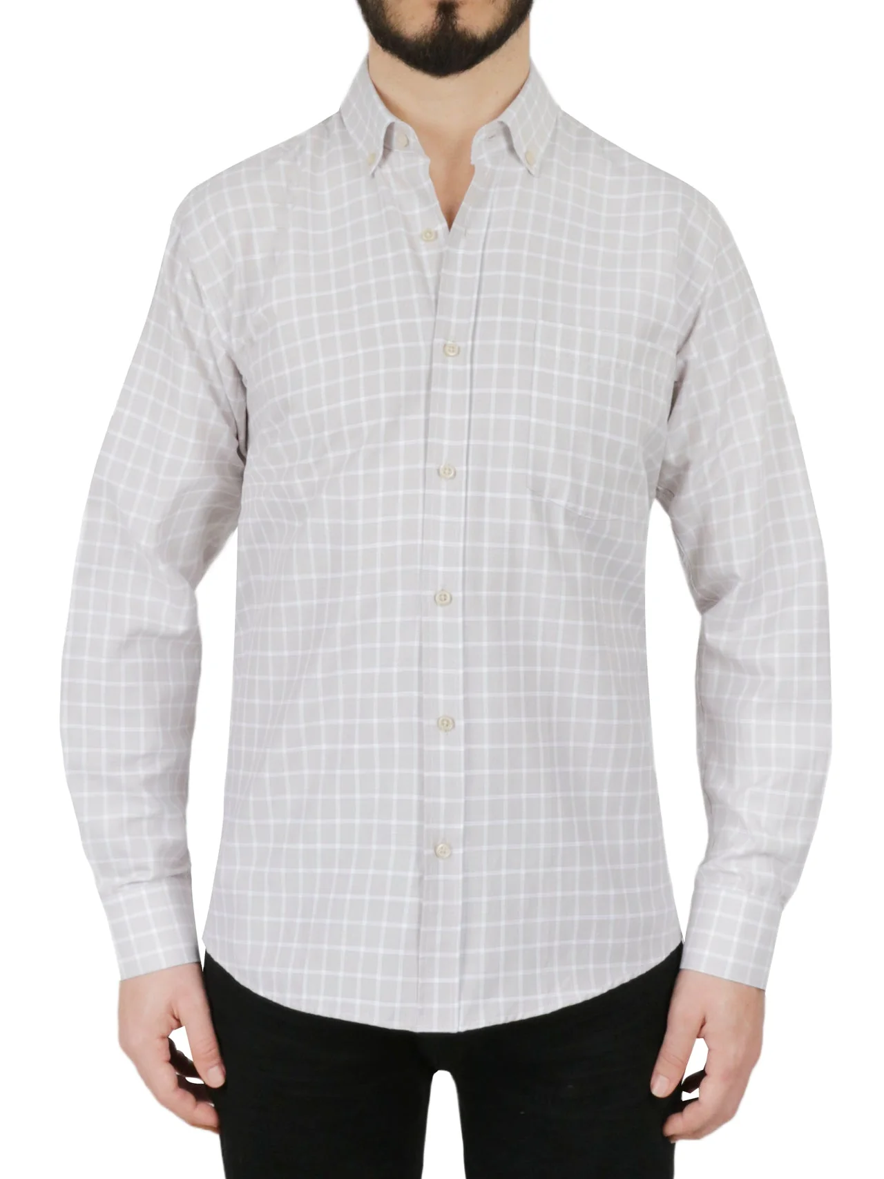 Beige Windowpane Checkered Dress Shirt - Image 2