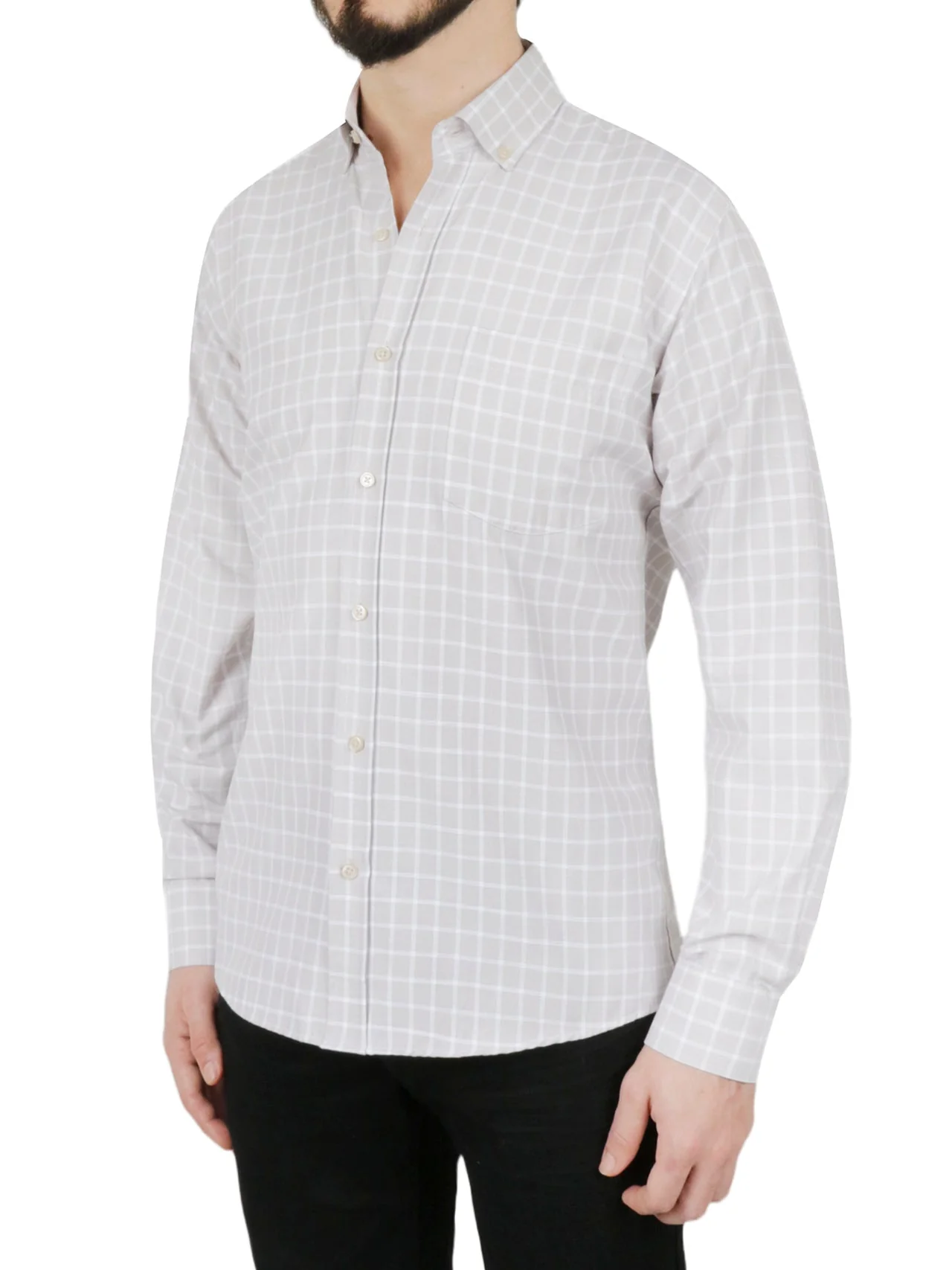 Beige Windowpane Checkered Dress Shirt - Image 3