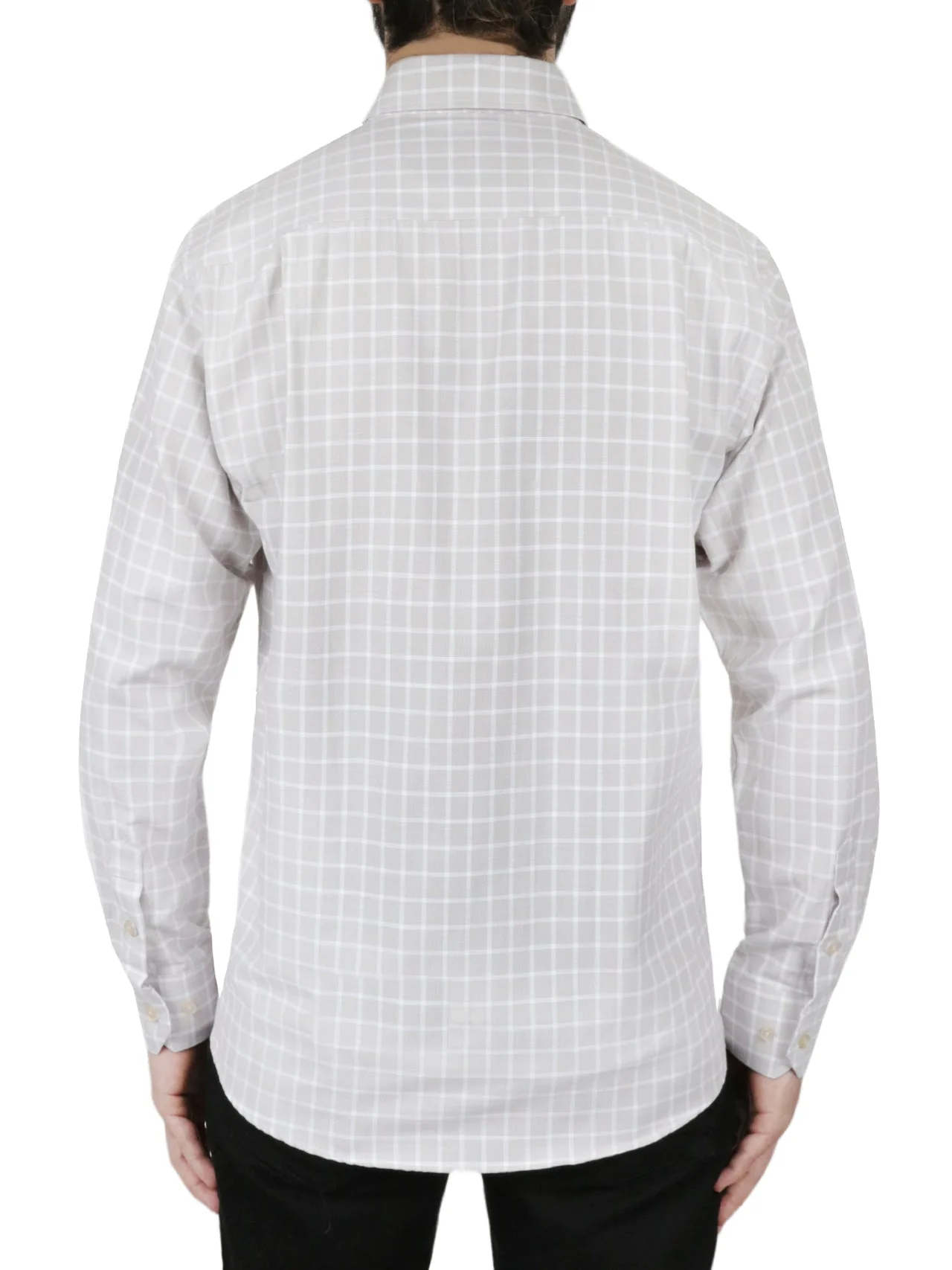 Beige Windowpane Checkered Dress Shirt - Image 4