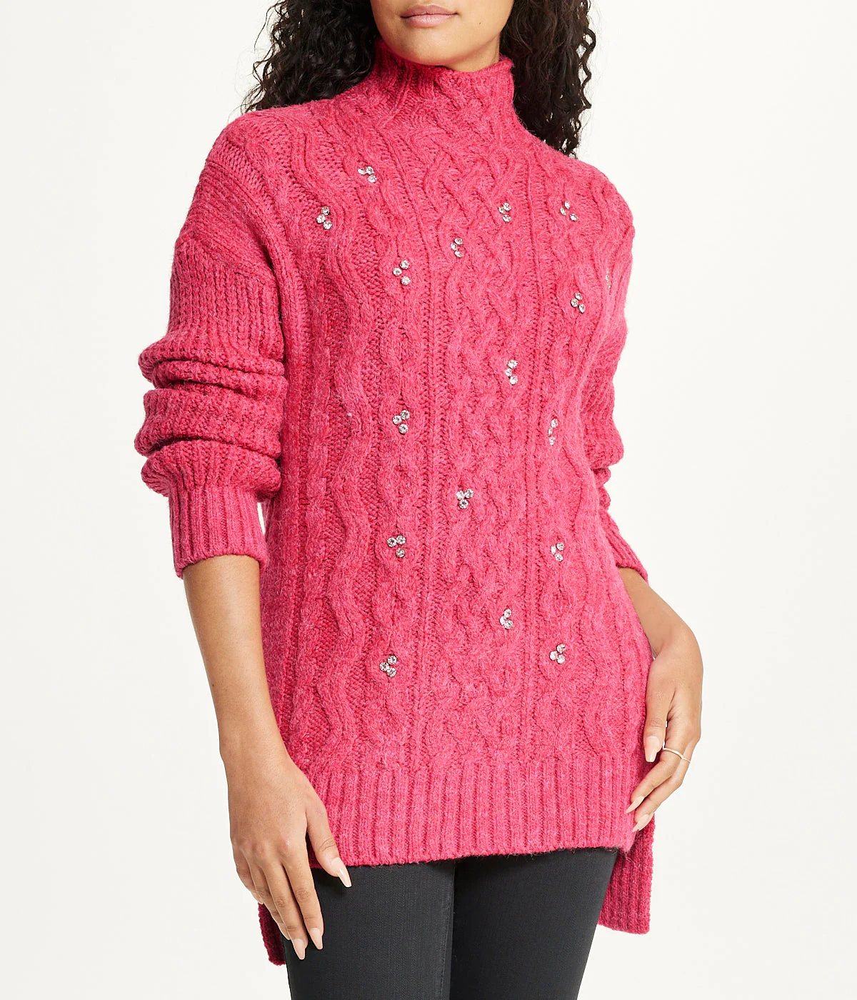 Bejewelled Cable Mock Neck Sweater - Image 5