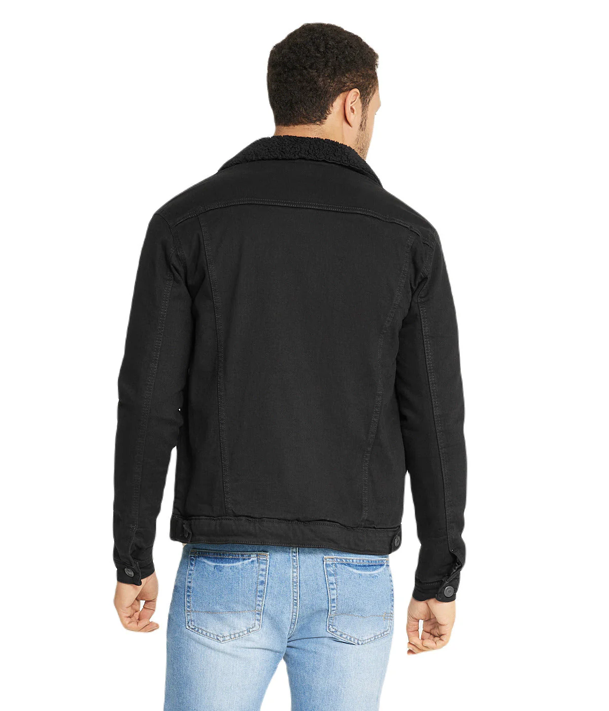 Black Sherpa Collar Black Denim Jacket - Image 2