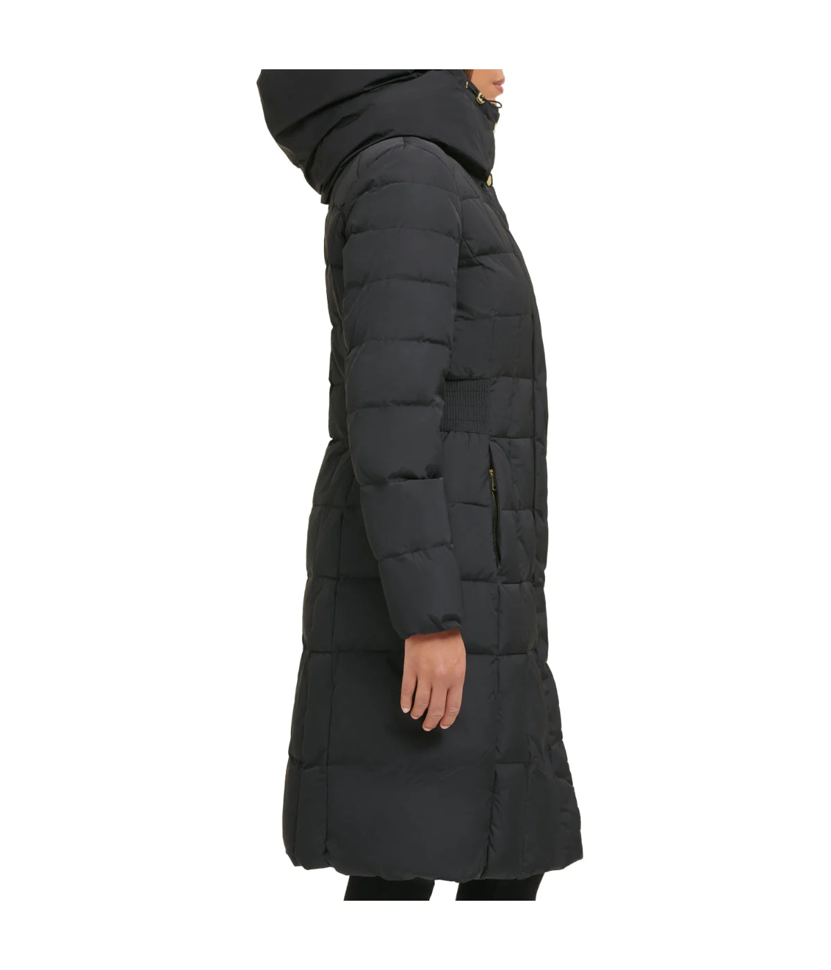 Box Quilt Down Zip Front Coat Black - Image 3