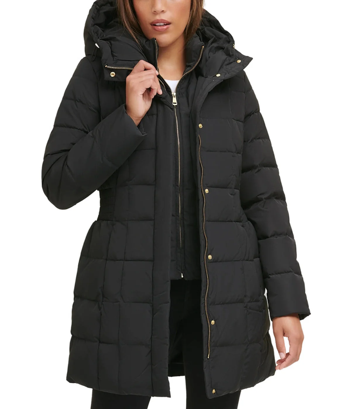 Box Quilt Down Zip Front Coat Dark Black - Image 4