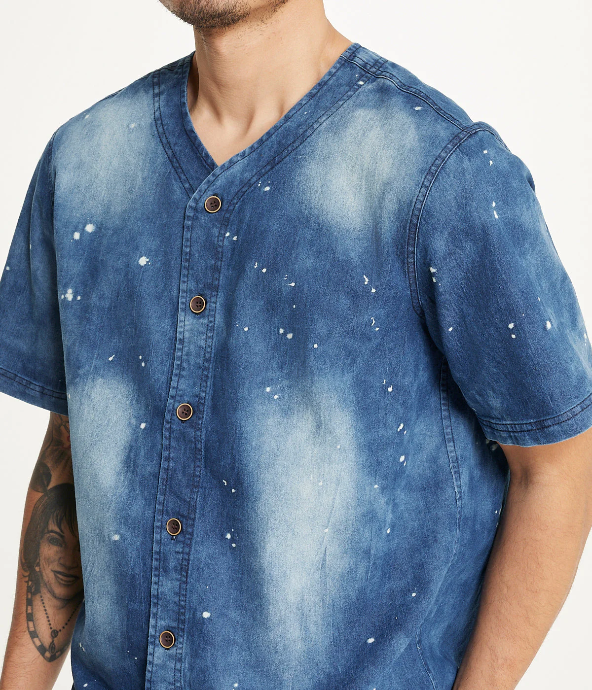 Brooklyn Laundry Men's Baseball Denim Shirt  Denim Bleach - Image 3