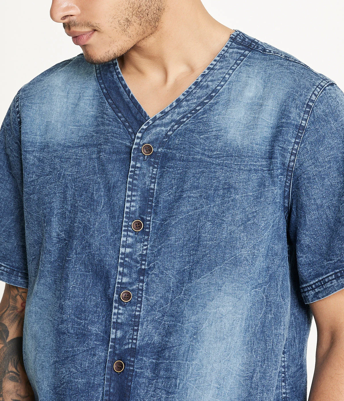 Brooklyn Laundry Men's Baseball Denim Shirt Rinse Denim - Image 4
