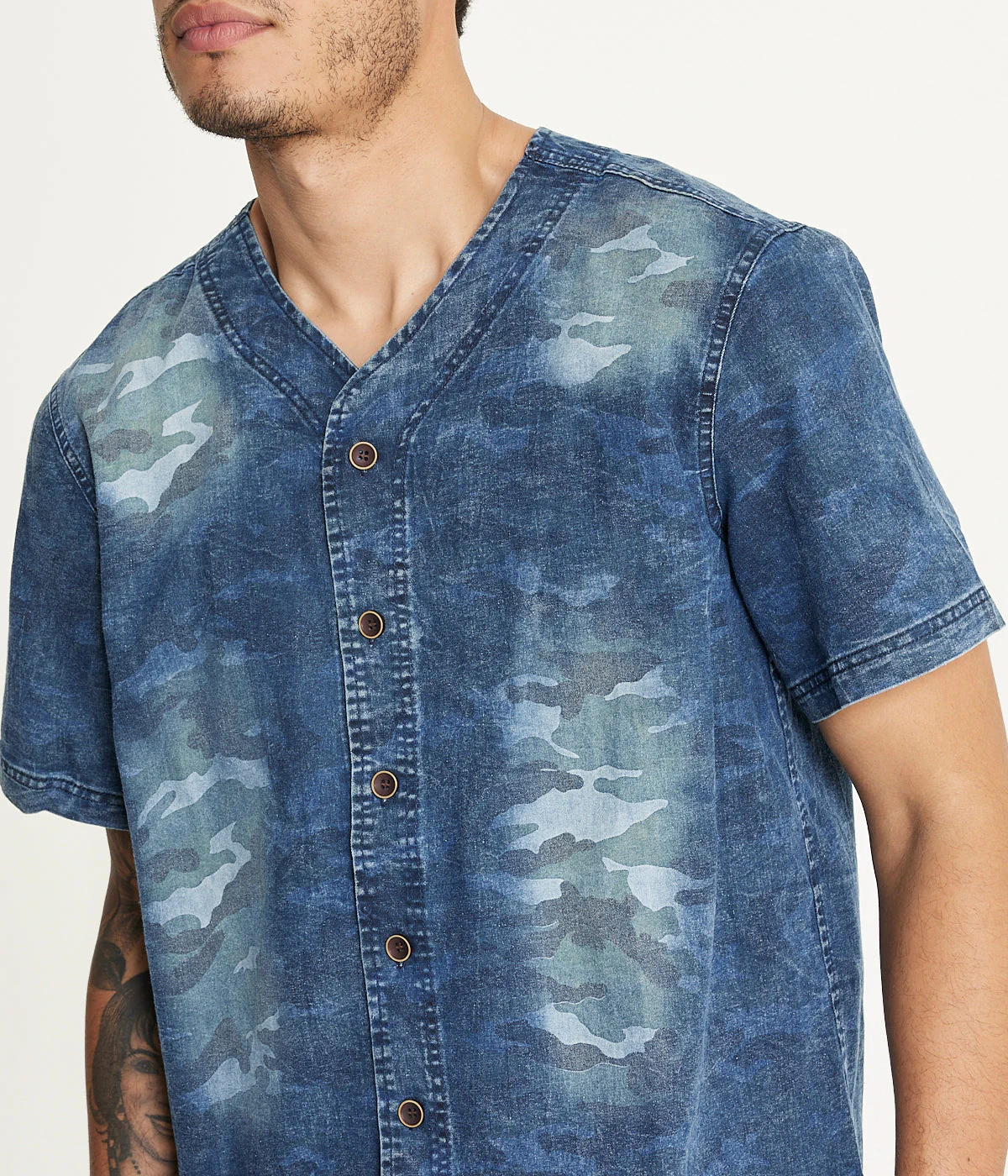 Brooklyn Laundry Men's Baseball Denim Shirt Vintage Distress - Image 4