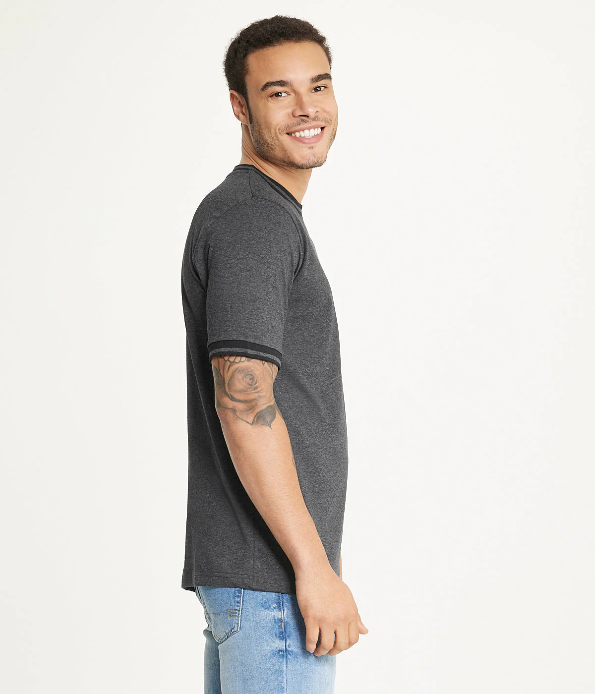 Brooklyn Laundry Men's Contrast Color Embroidery Ringer Tee Shirt - Image 3