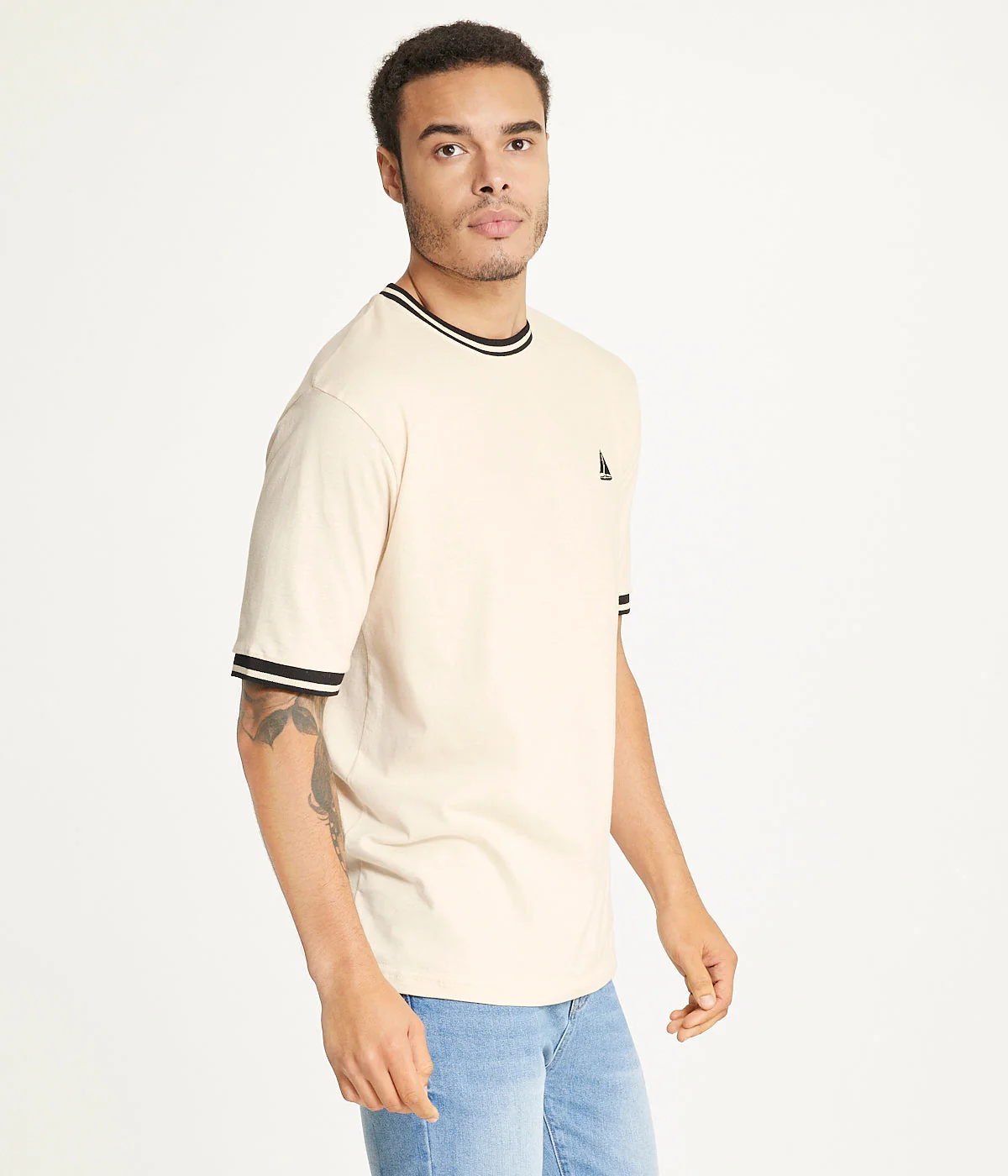 Brooklyn Laundry Men's Contrast Color Embroidery Ringer Tee Shirt - Image 3