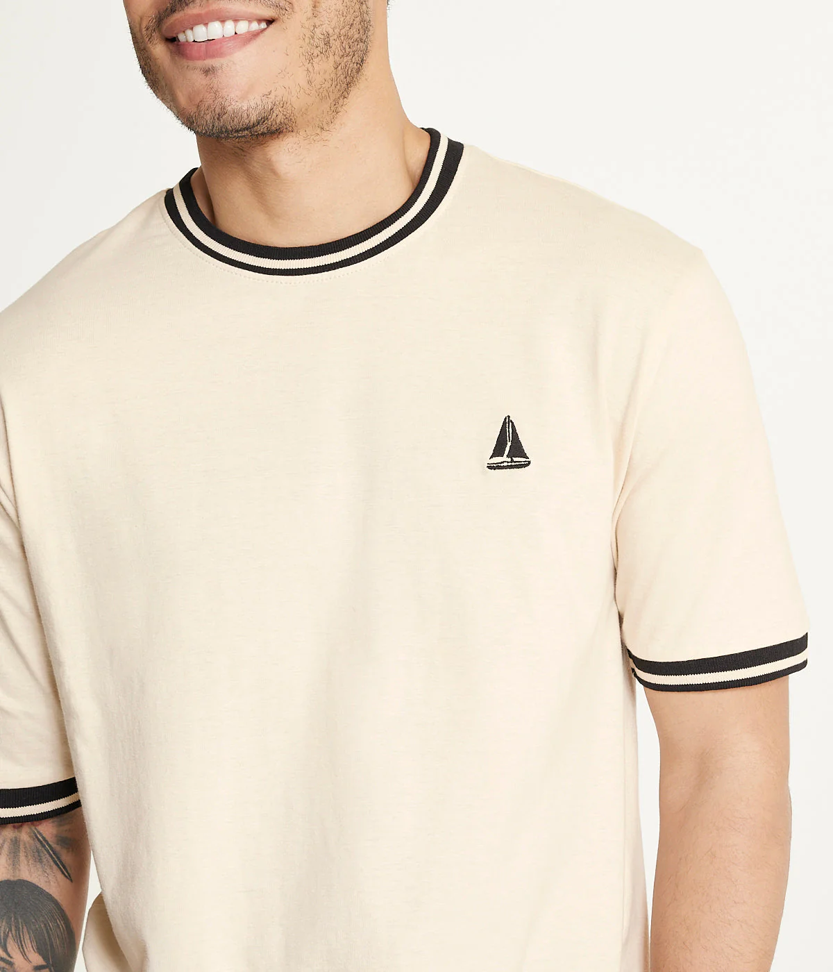 Brooklyn Laundry Men's Contrast Color Embroidery Ringer Tee Shirt - Image 4