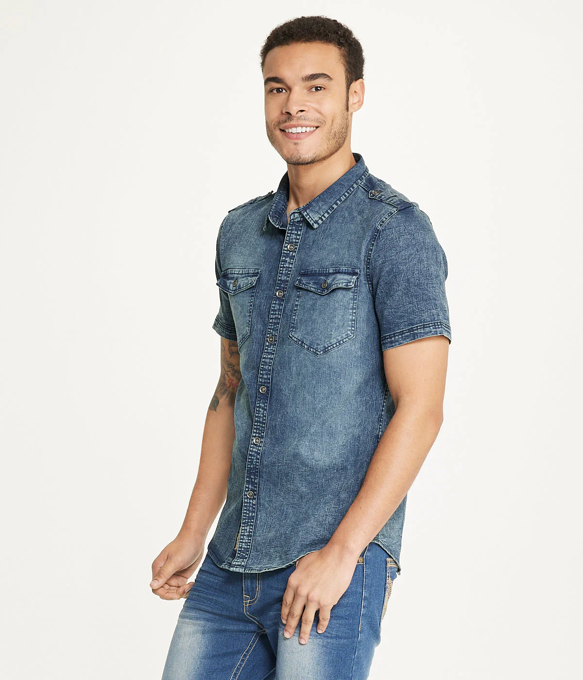 Brooklyn Laundry Men's Short Sleeve Stretch Denim Shirt 2 - Image 3