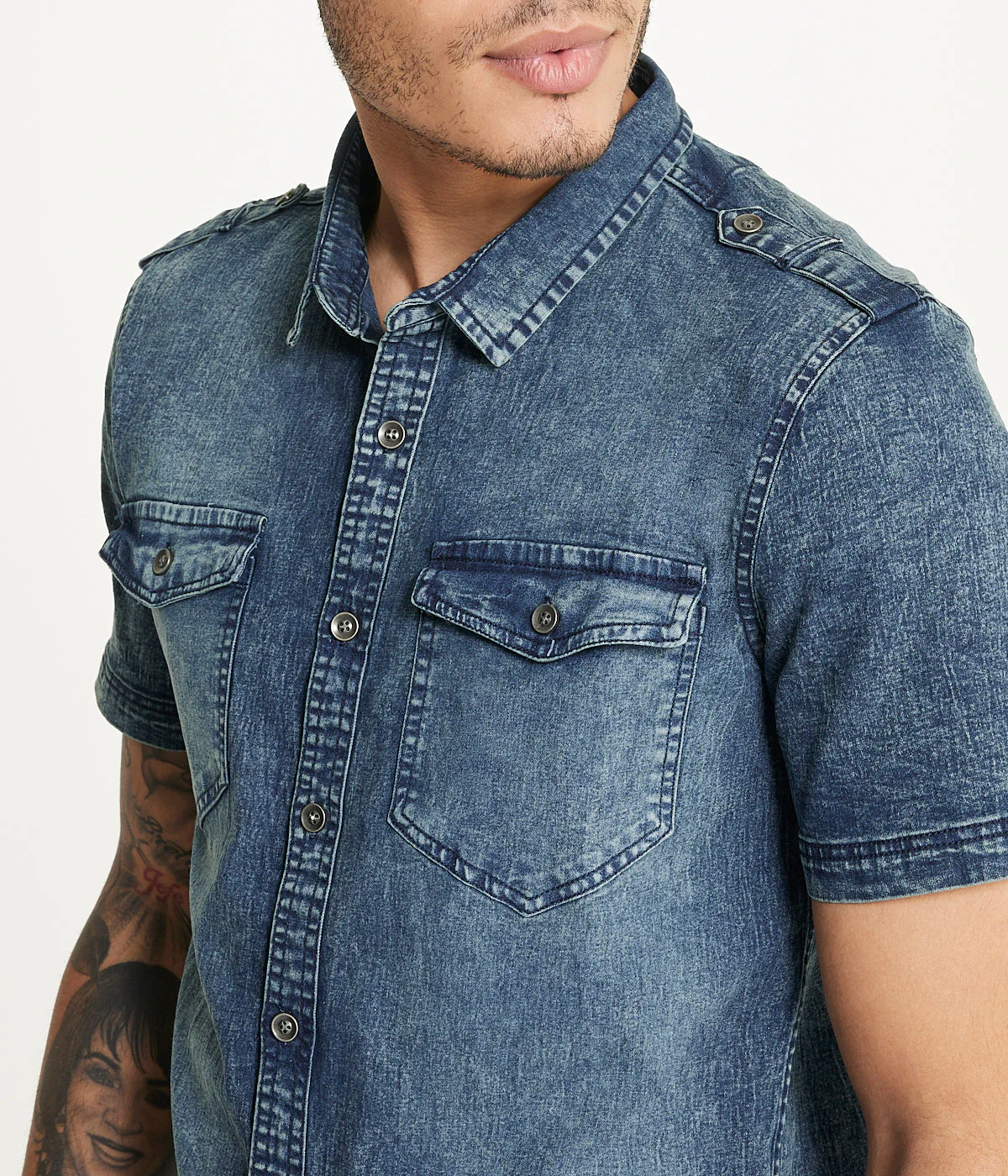 Brooklyn Laundry Men's Short Sleeve Stretch Denim Shirt 2 - Image 4