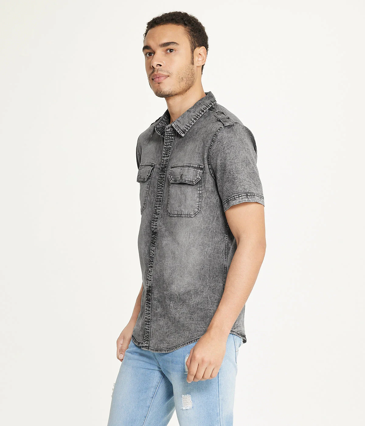 Brooklyn Laundry Men's Short Sleeve Stretch Denim Shirt 3 - Image 3