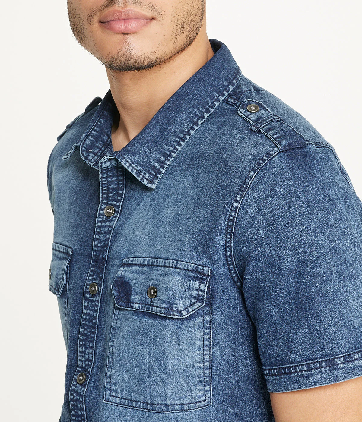 Brooklyn Laundry Men's Short Sleeve Stretch Denim Shirt 4 - Image 4