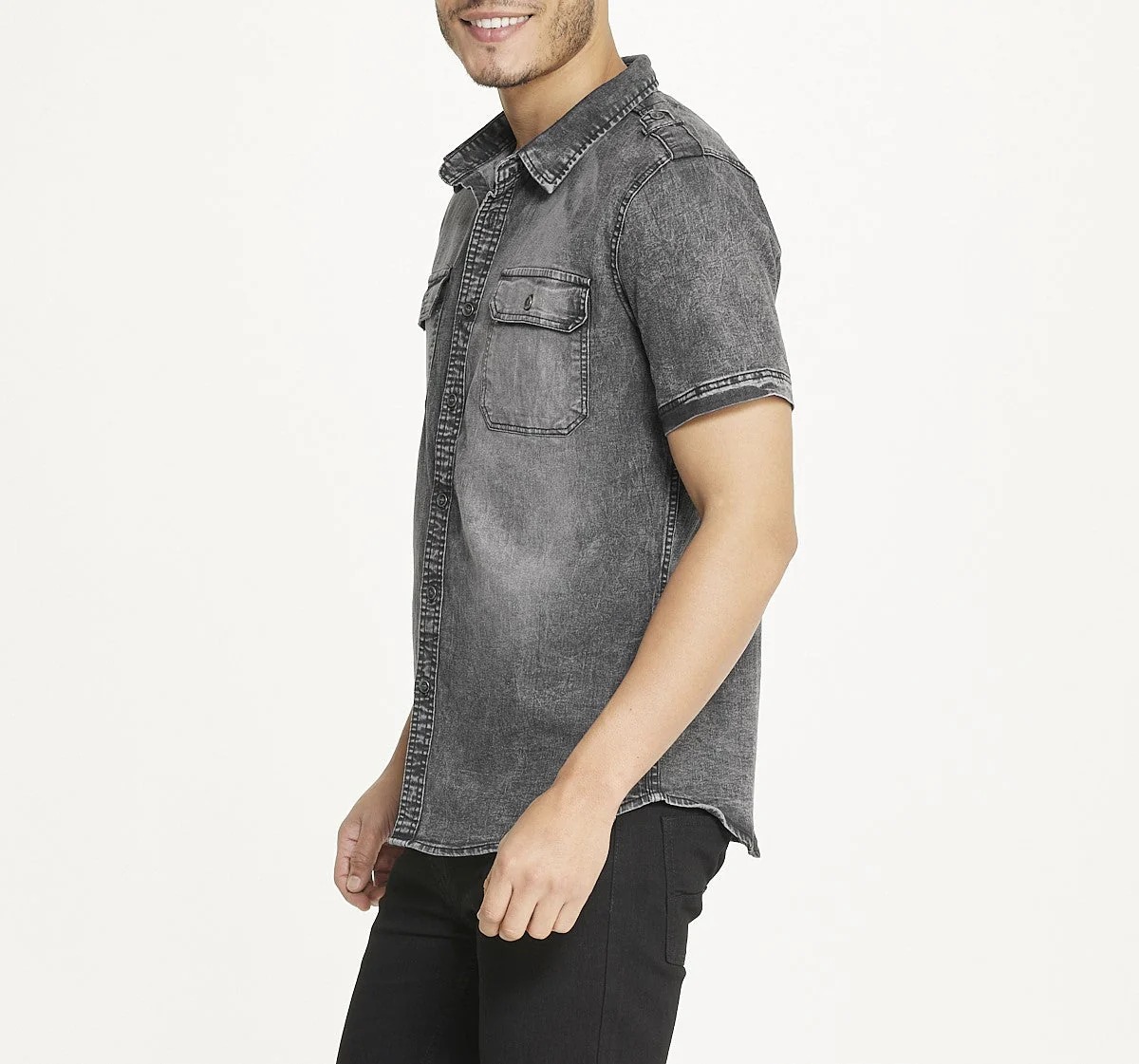 Brooklyn Laundry Men's Short Sleeve Stretch Denim Shirt - Image 3