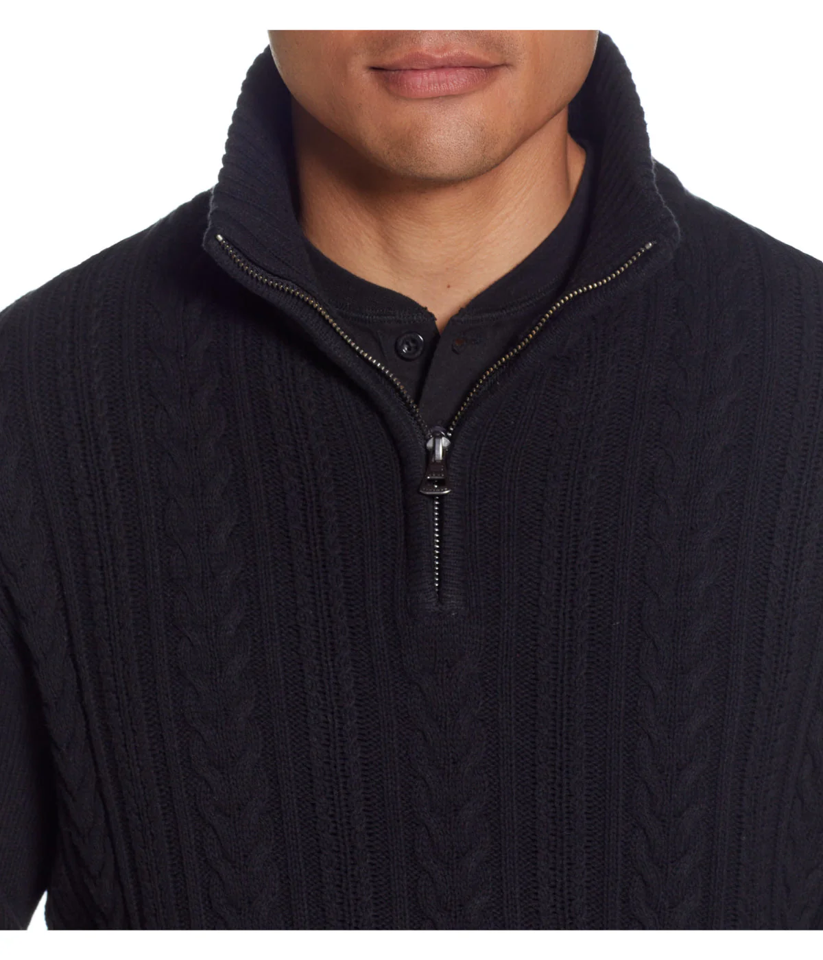 Cable Knit Quarter Zip Sweater Black - Image 3