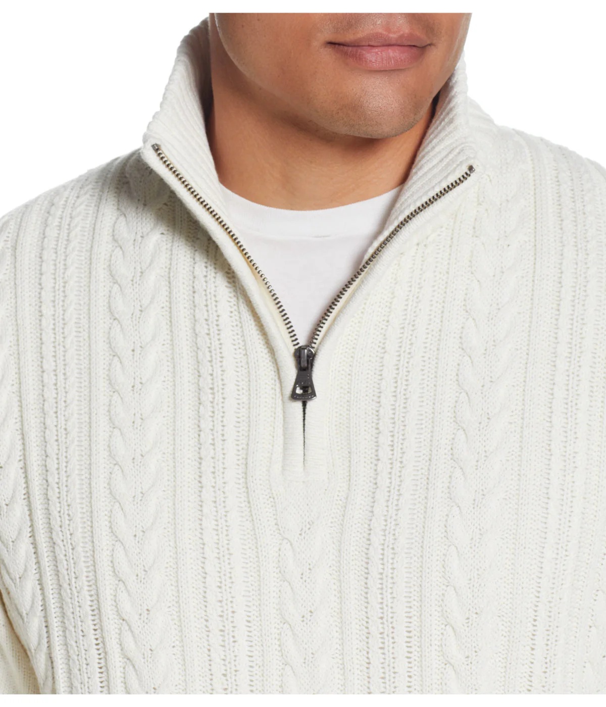 Cable Knit Quarter Zip Sweater Ecru - Image 3
