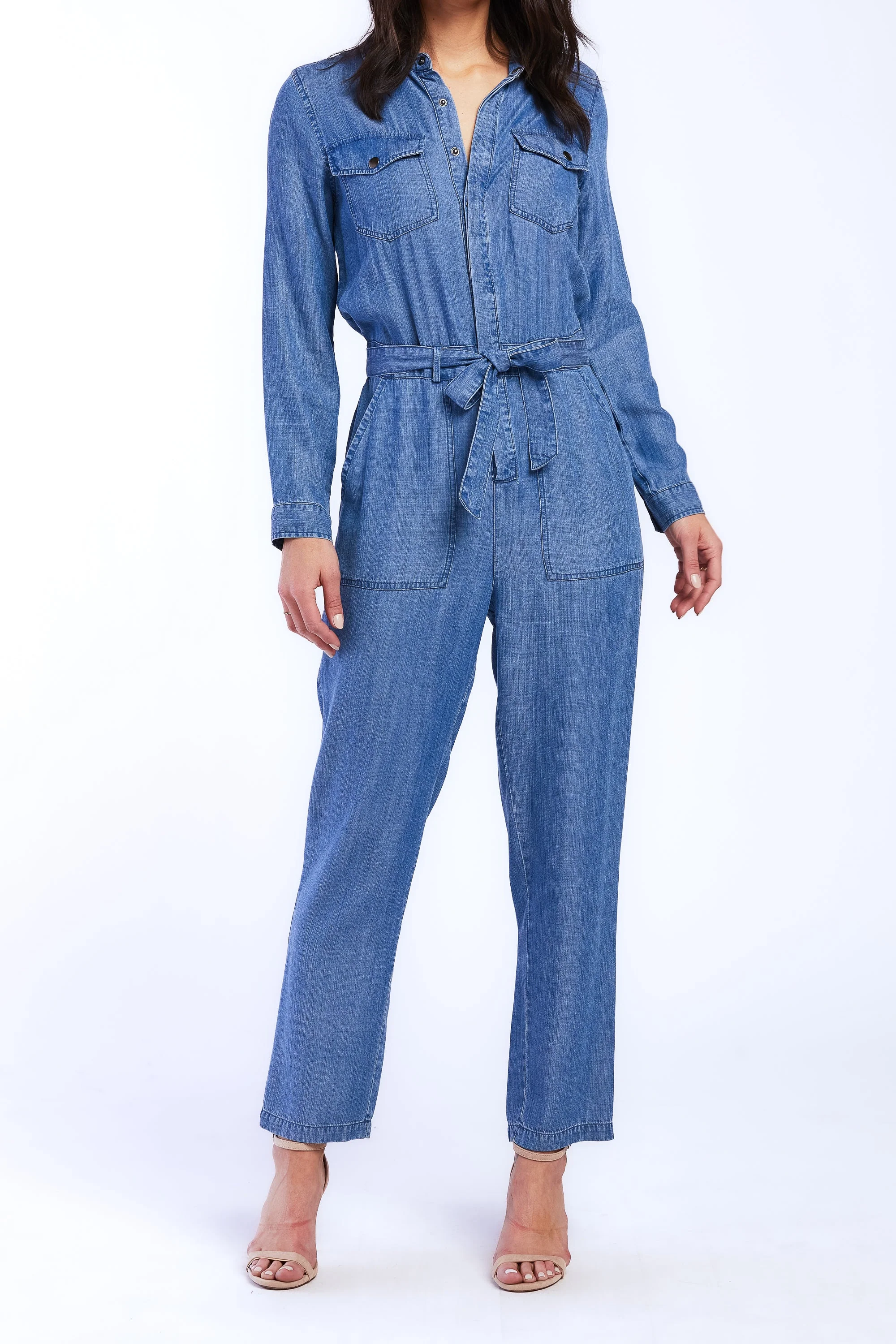 Cantrelle Long Sleeve Pull On Jumpsuit, Loose Leg, Half Button Down - Image 2