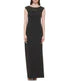 Cap Sleeve Boat Shape Illusion Neck Gown W/ Side Slit Black Gold - Image 4