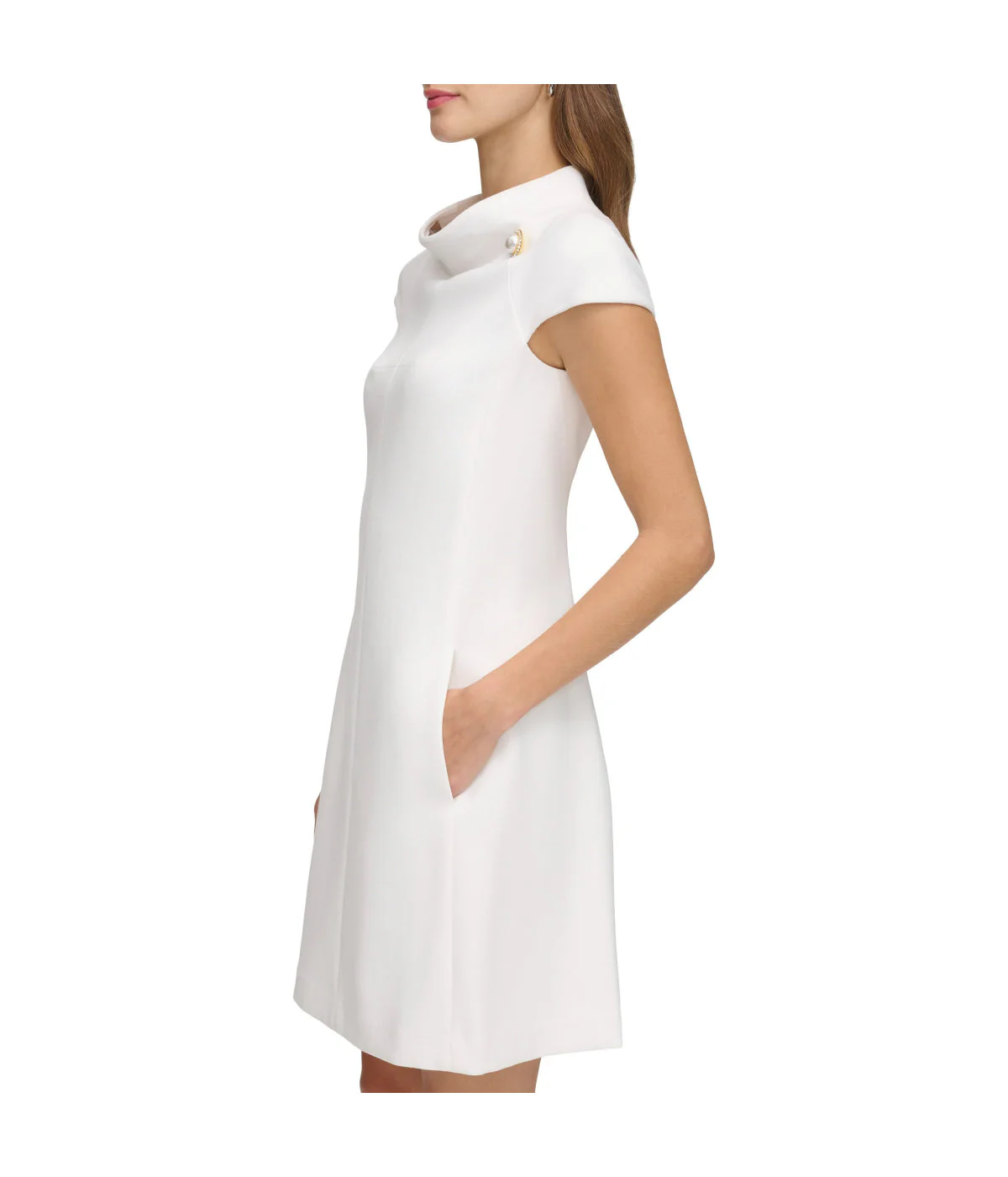 Cap Sleeve Roll Neck Shift Ivory - Image 3