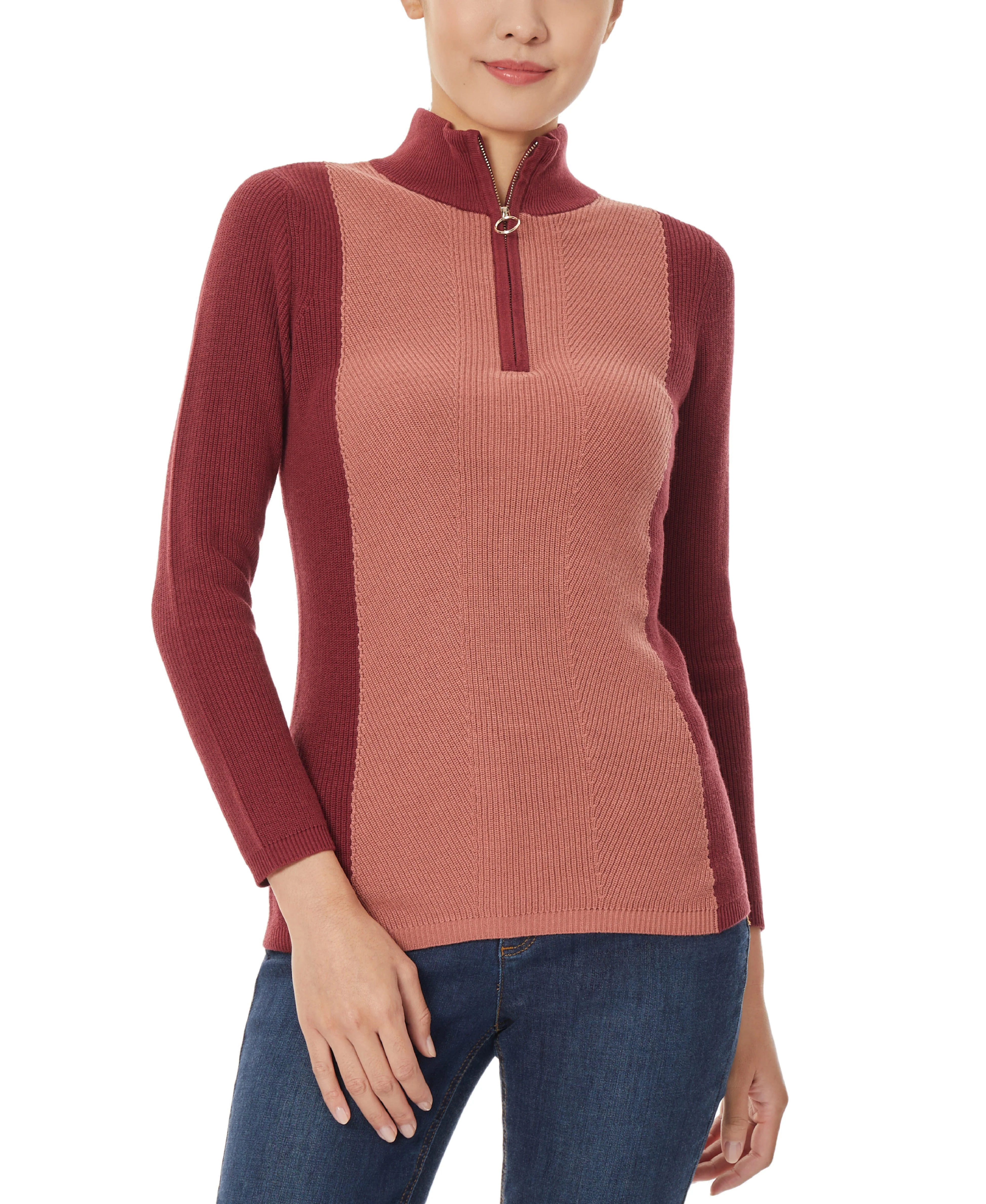 Colorblock Mock Neck Sweater - Image 2