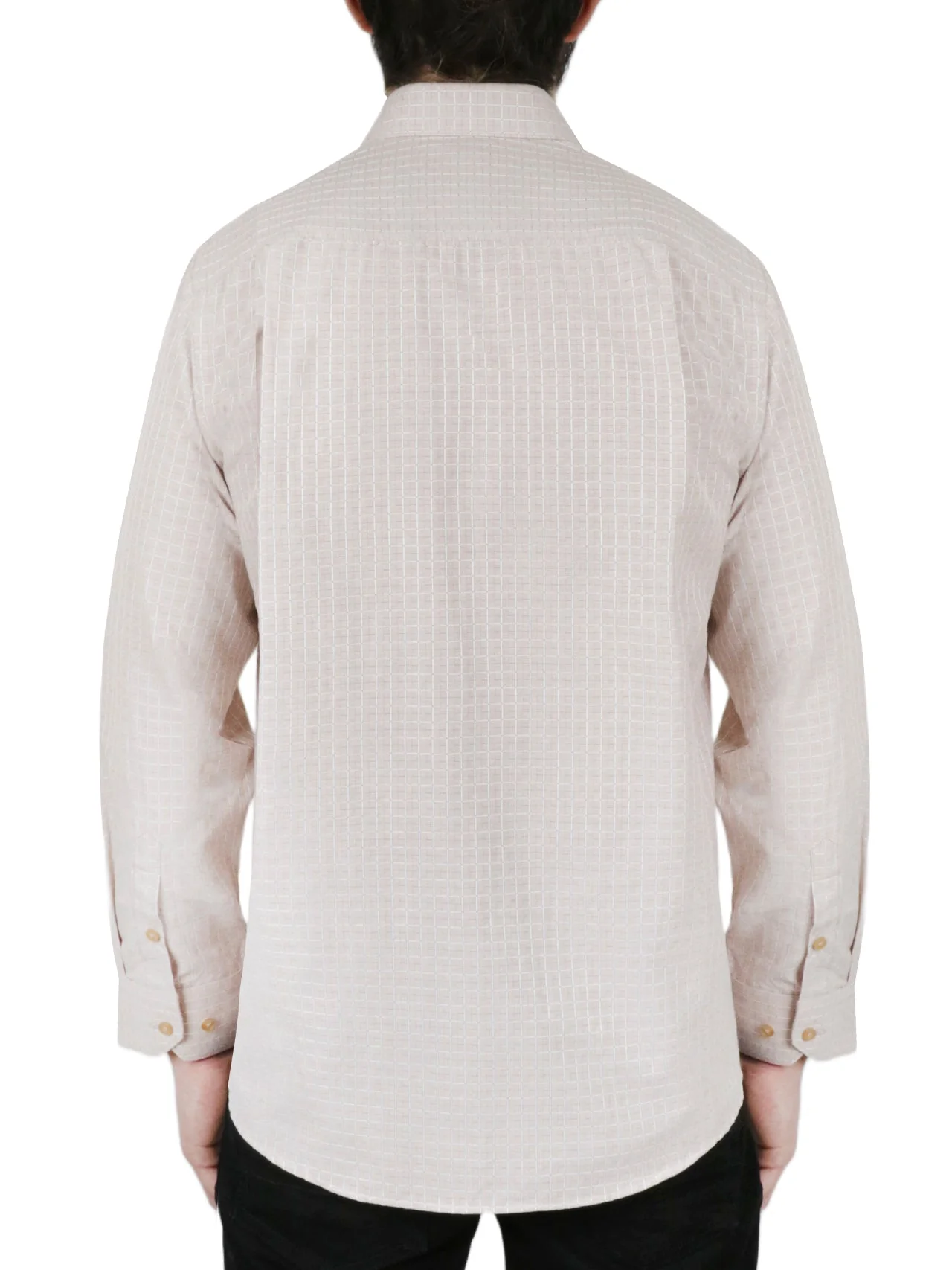 Cream Windowpane Checkered Dress Shirt - Image 4