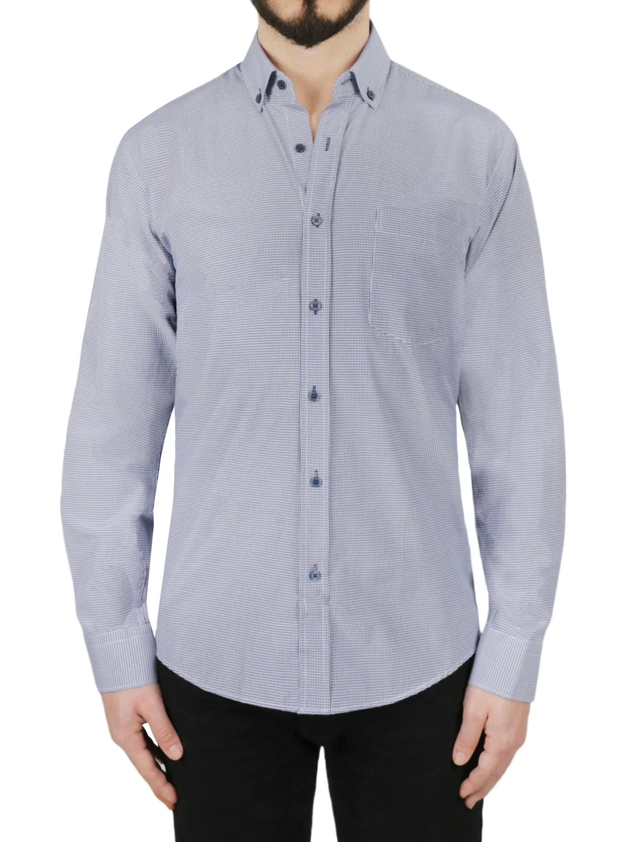 Dark Blue Checkered Dress Shirt - Image 2