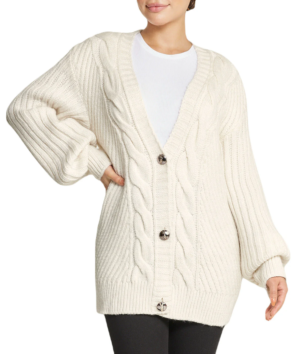 Deep V Cable Cardigan - Image 5