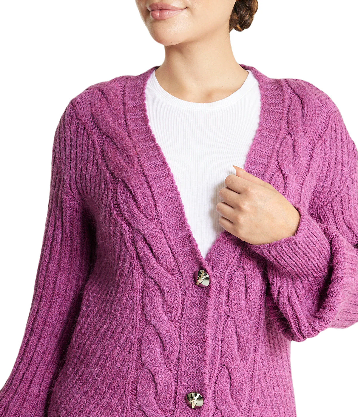 Deep V Cable Cardigan - Image 4