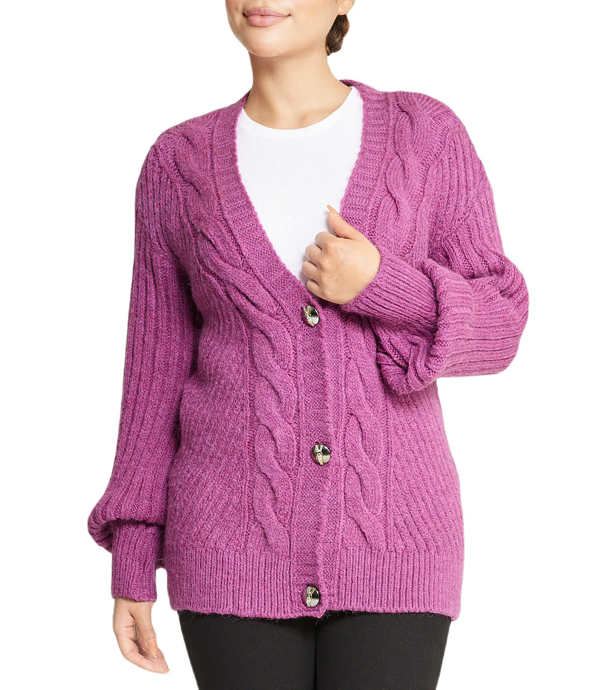 Deep V Cable Cardigan - Image 5