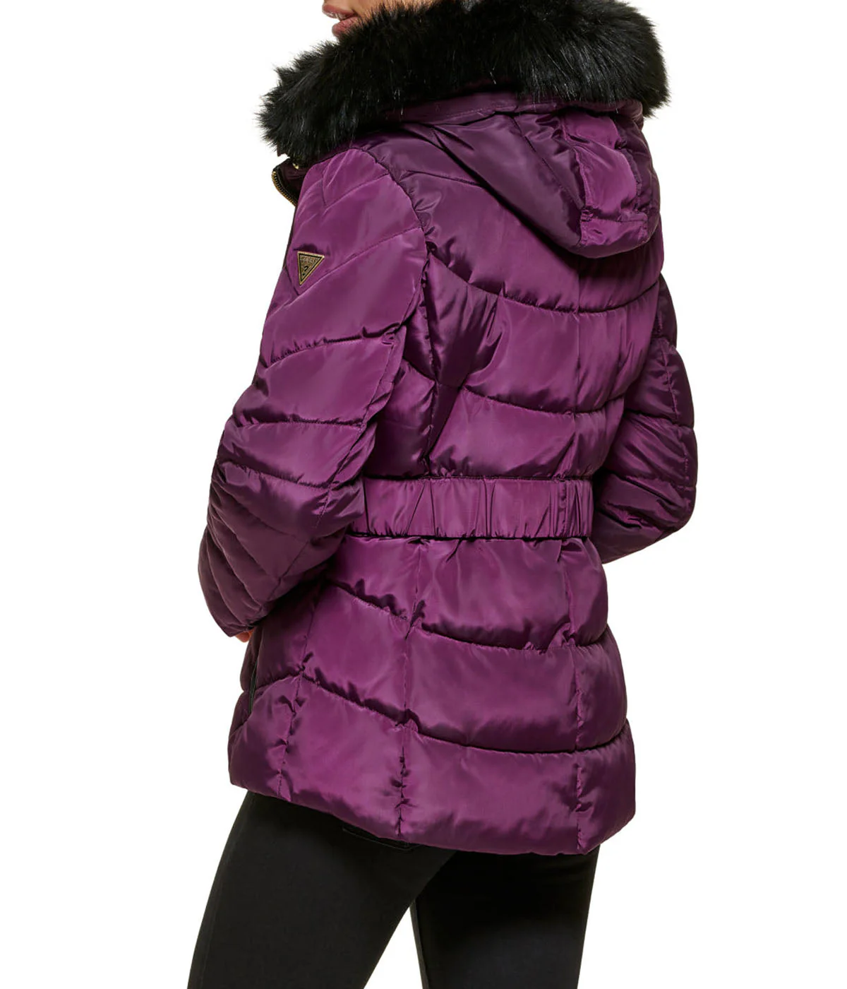 Faux Fur Trim Puffer Jacket 2 Eggplant - Image 3