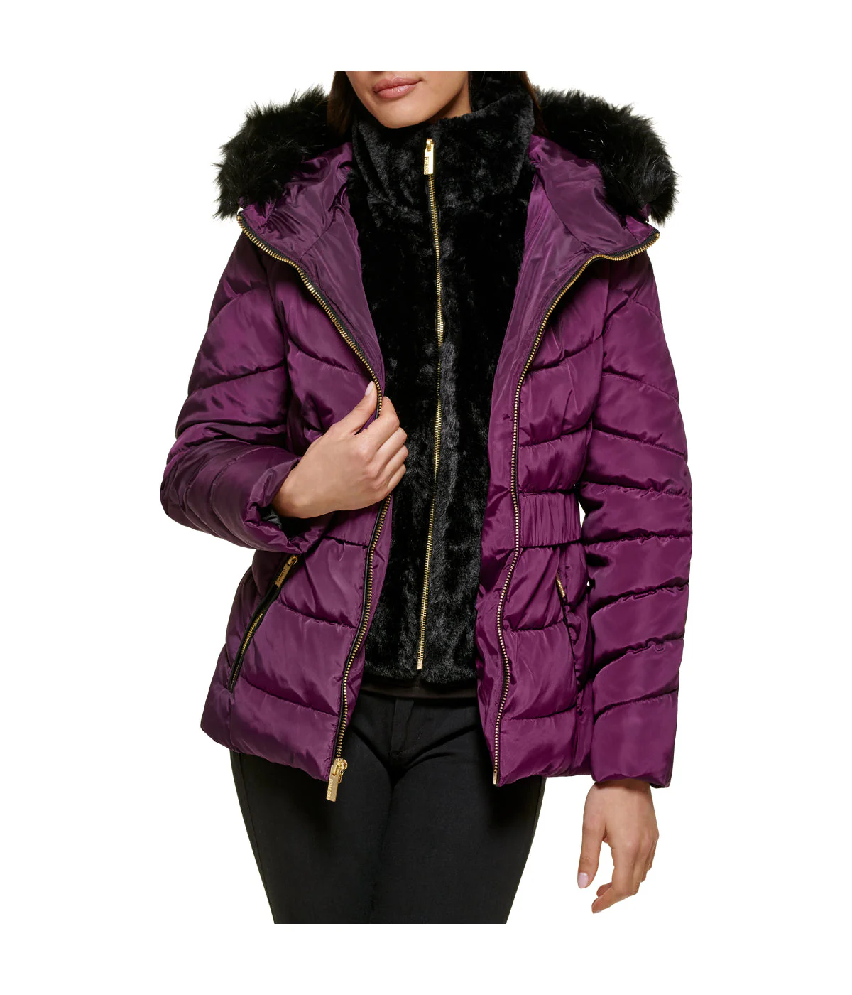 Faux Fur Trim Puffer Jacket 2 Eggplant - Image 7