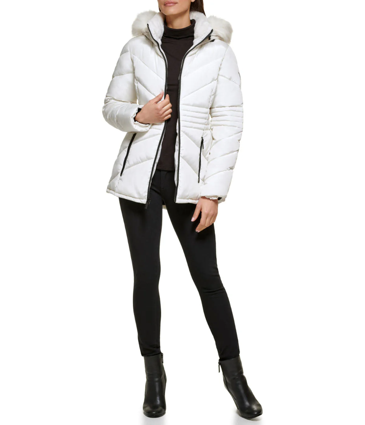 Faux Fur Trim Puffer Jacket Milk - Image 2