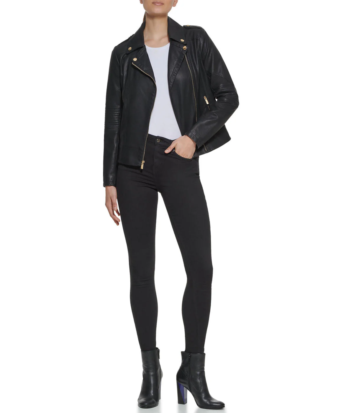 Faux Leather Asymmetrical Moto Jacket Black - Image 2