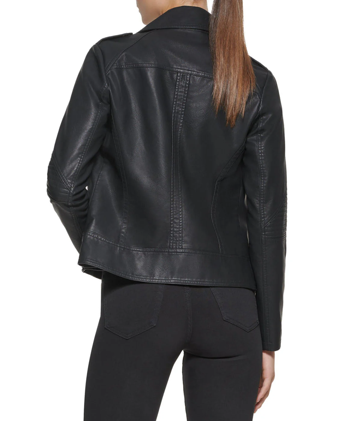 Faux Leather Asymmetrical Moto Jacket Black - Image 3