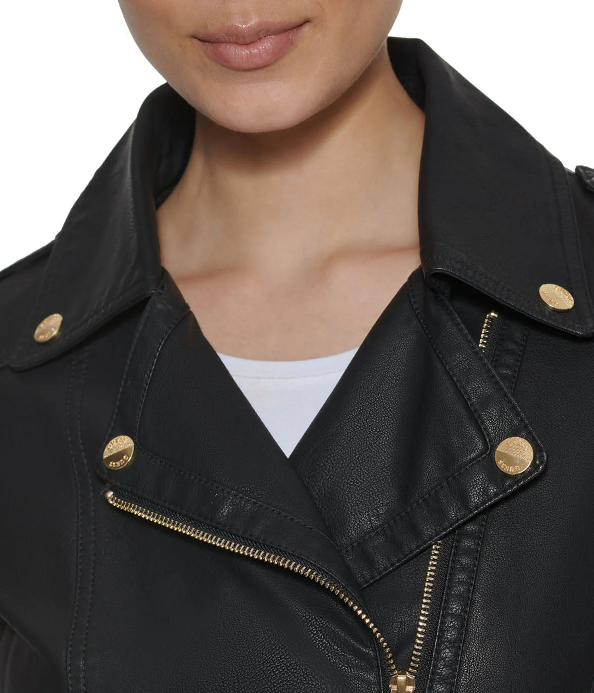 Faux Leather Asymmetrical Moto Jacket Black - Image 4
