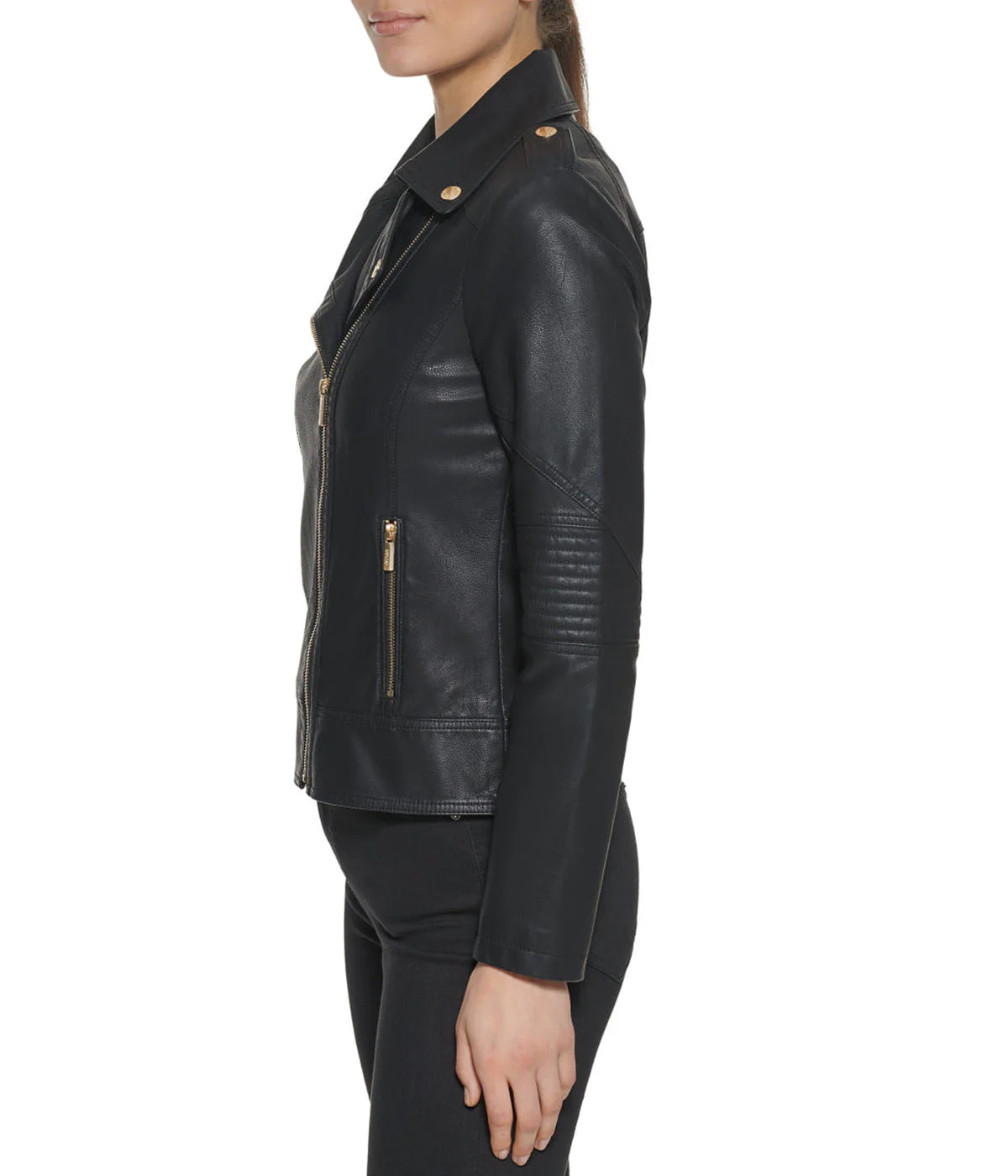 Faux Leather Asymmetrical Moto Jacket Black - Image 5