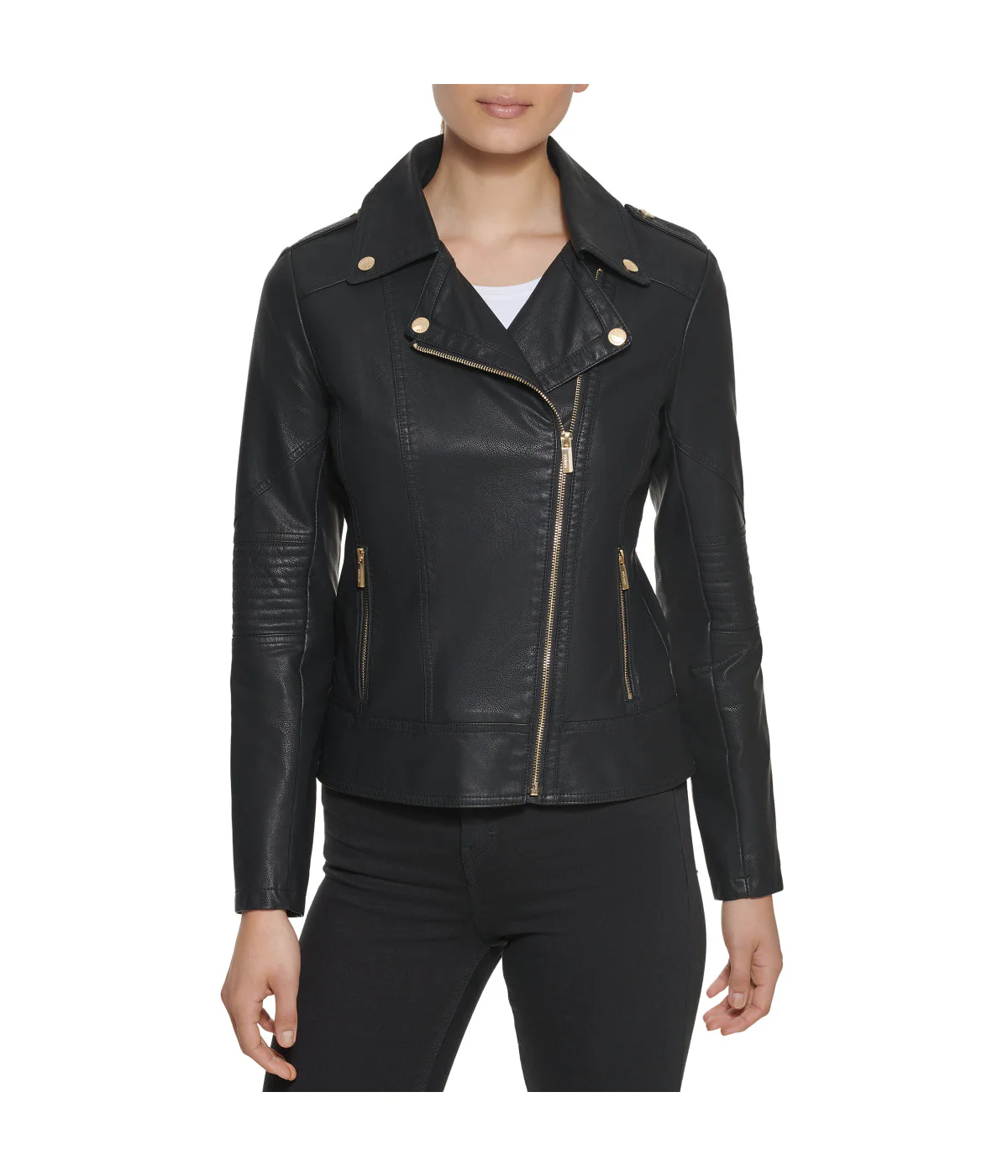 Faux Leather Asymmetrical Moto Jacket Black - Image 6