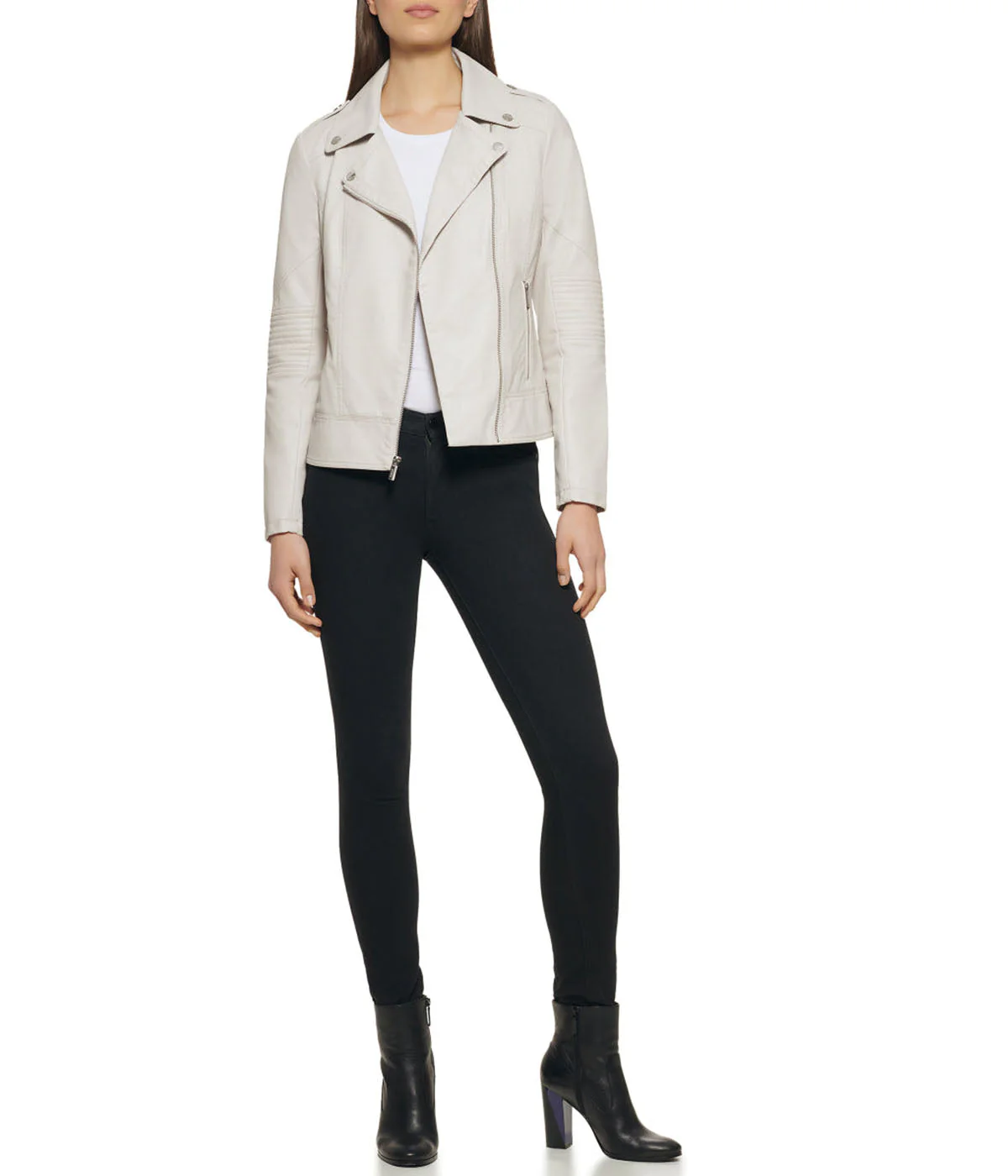 Faux Leather Asymmetrical Moto Jacket Stone - Image 2