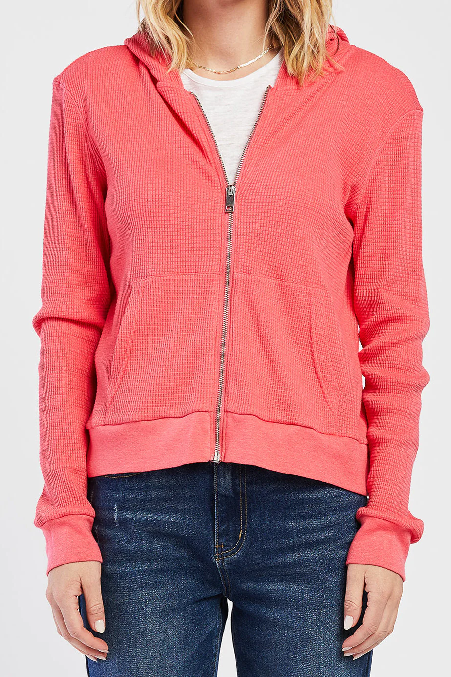 Hot Pink Zizi Long Sleeve Thermal Knit Hoodie - Image 2