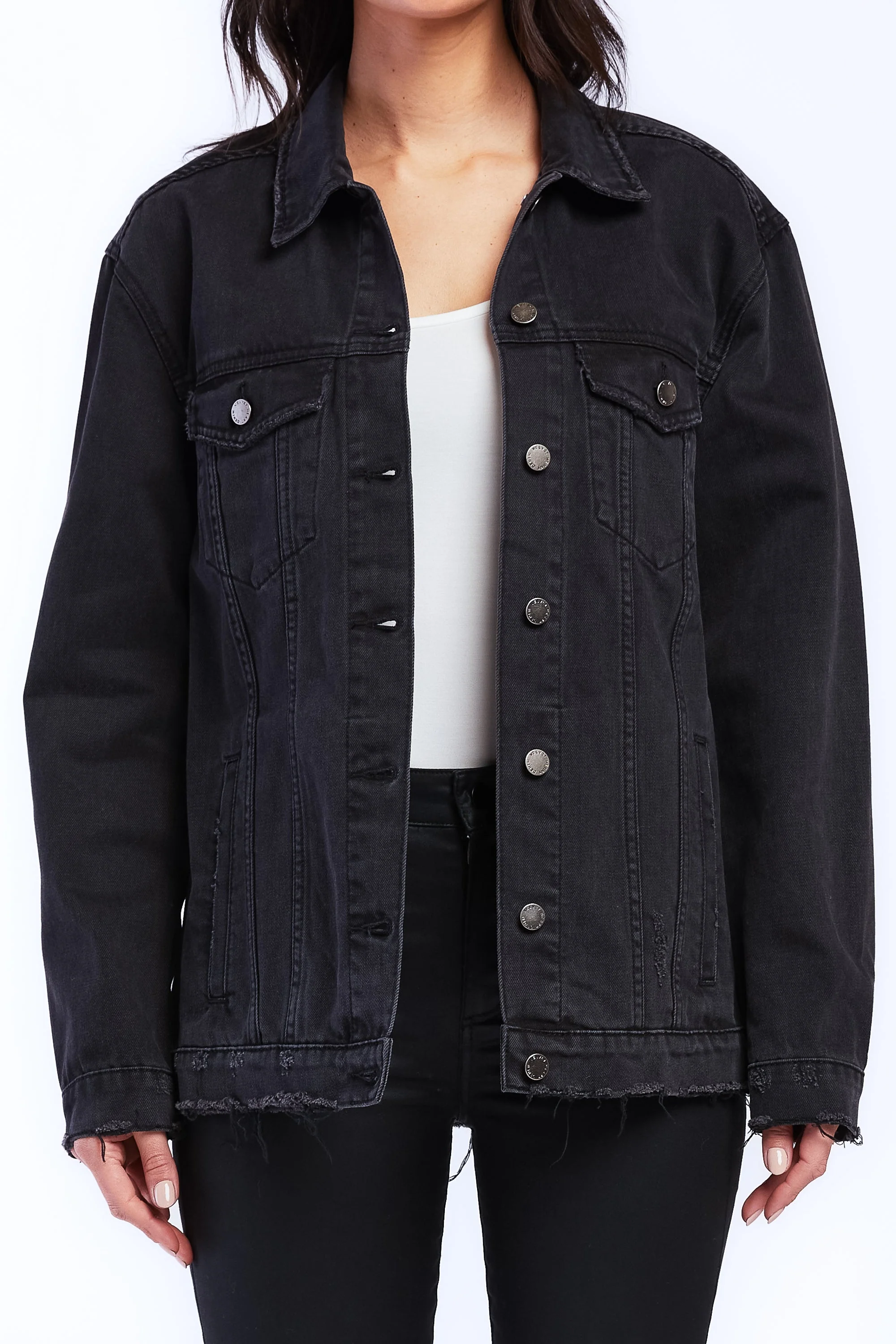 Jimmy Long Sleeve Denim Jacket Raw Hem Details, Side Pockets - Image 2