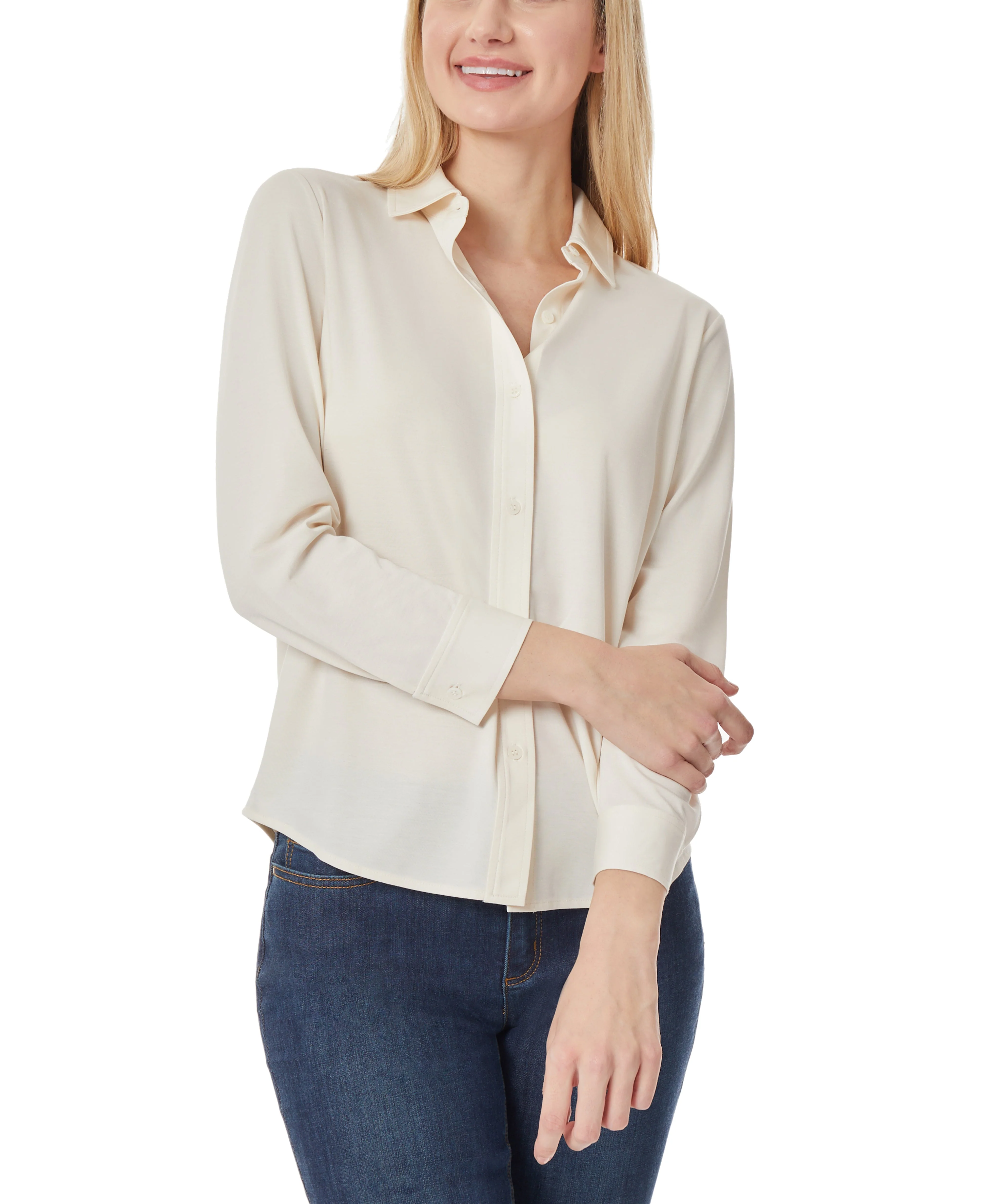 Knit Button Down Long Sleeve Blouse - Image 4