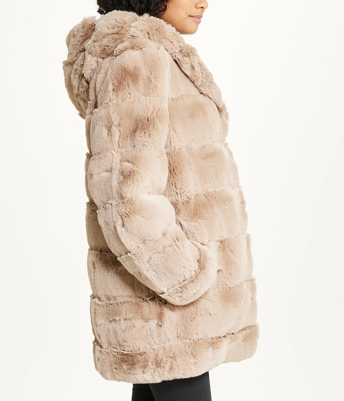 Long Faux Fur With Hood Hazelnut - Image 2