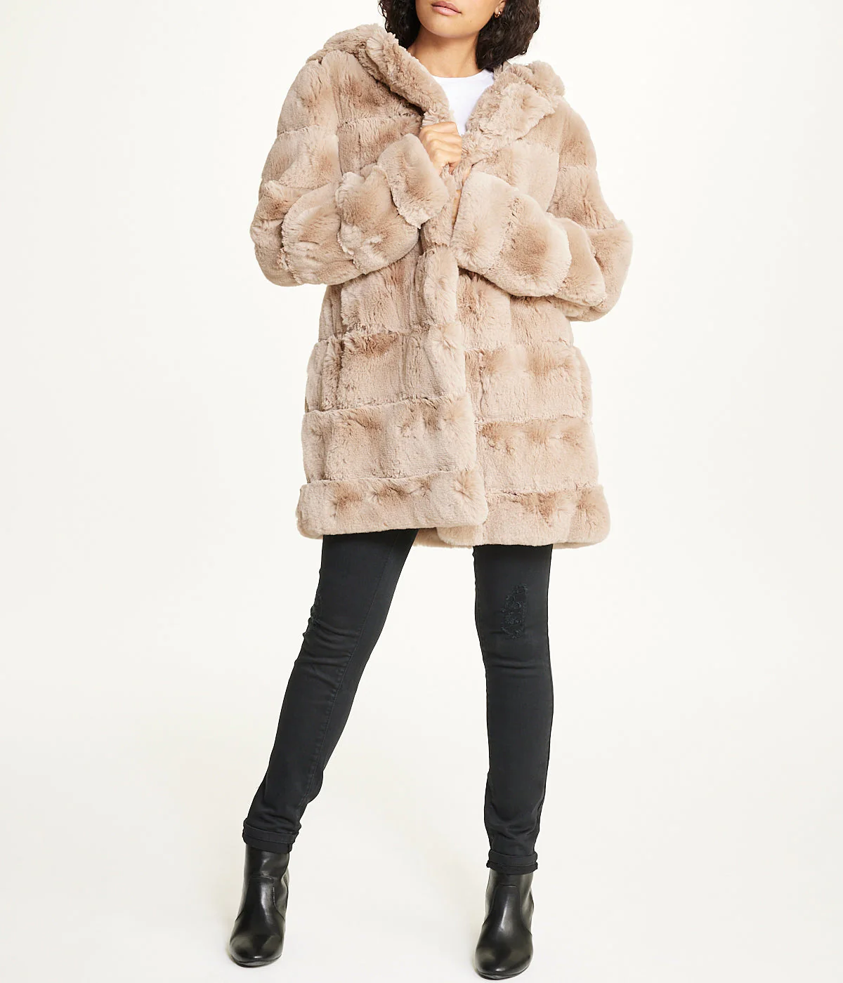 Long Faux Fur With Hood Hazelnut - Image 3