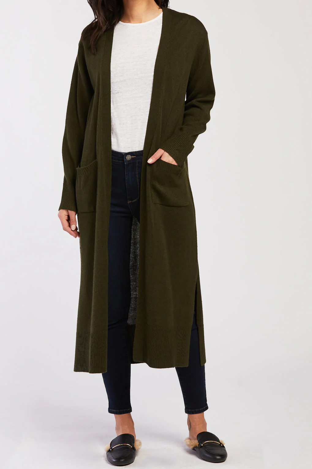 Long Sleeve Long Knit Duster Front Pockets - Image 2