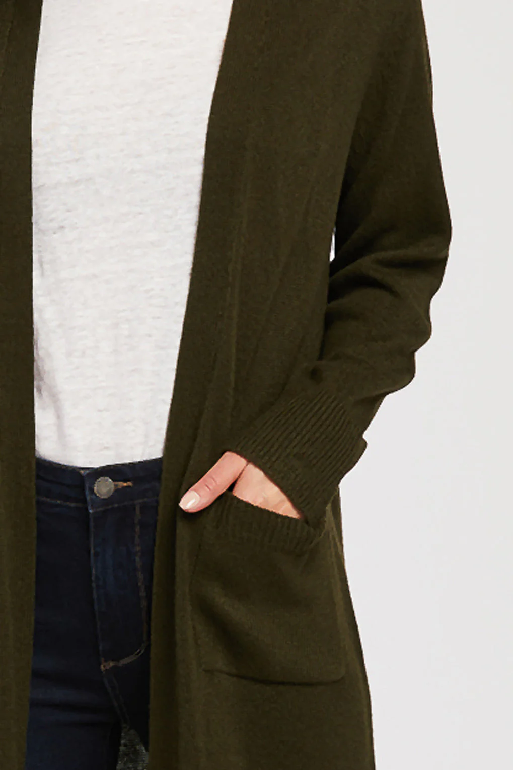Long Sleeve Long Knit Duster Front Pockets - Image 3