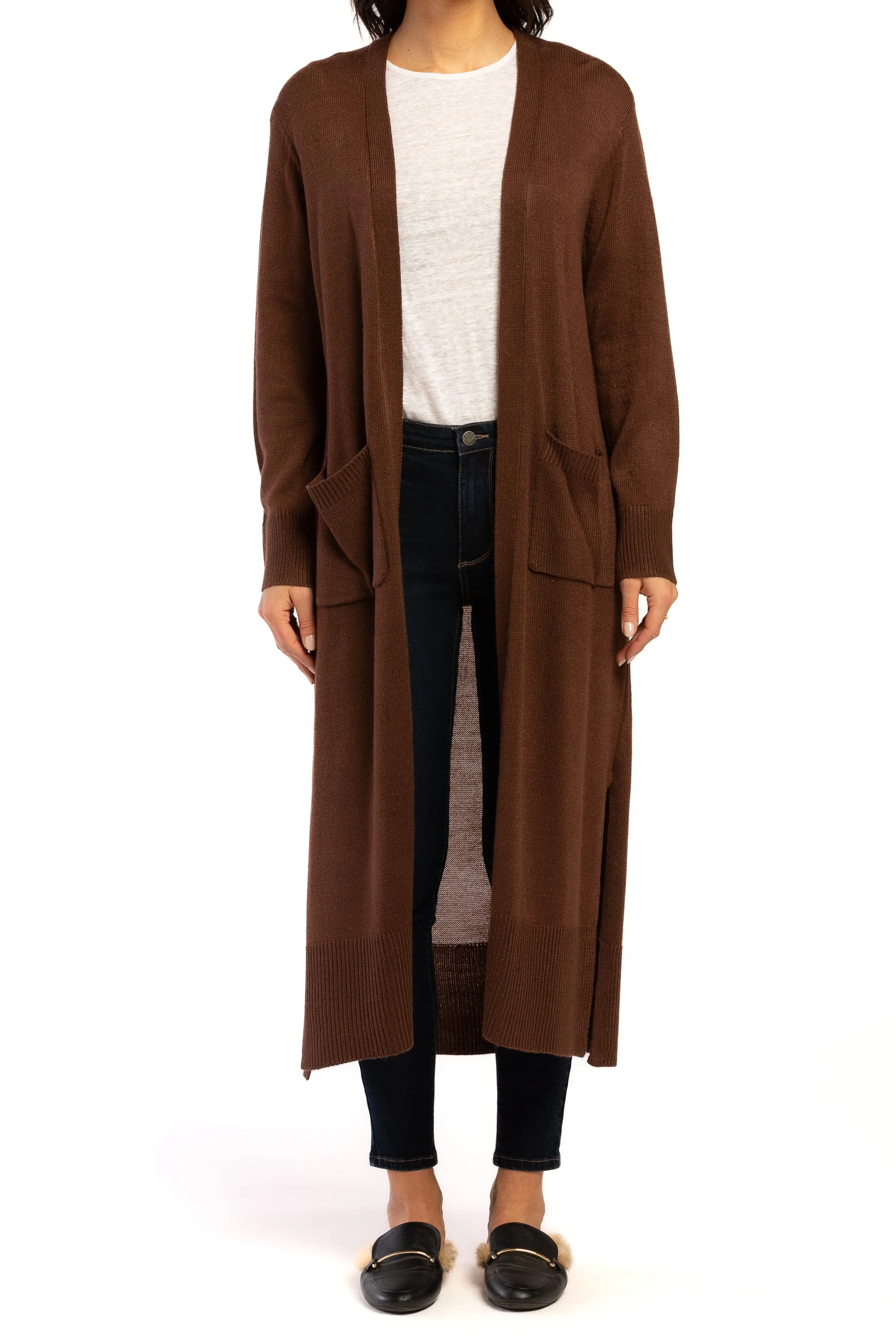Long Sleeve Long Knit Duster Front Pockets - Image 4