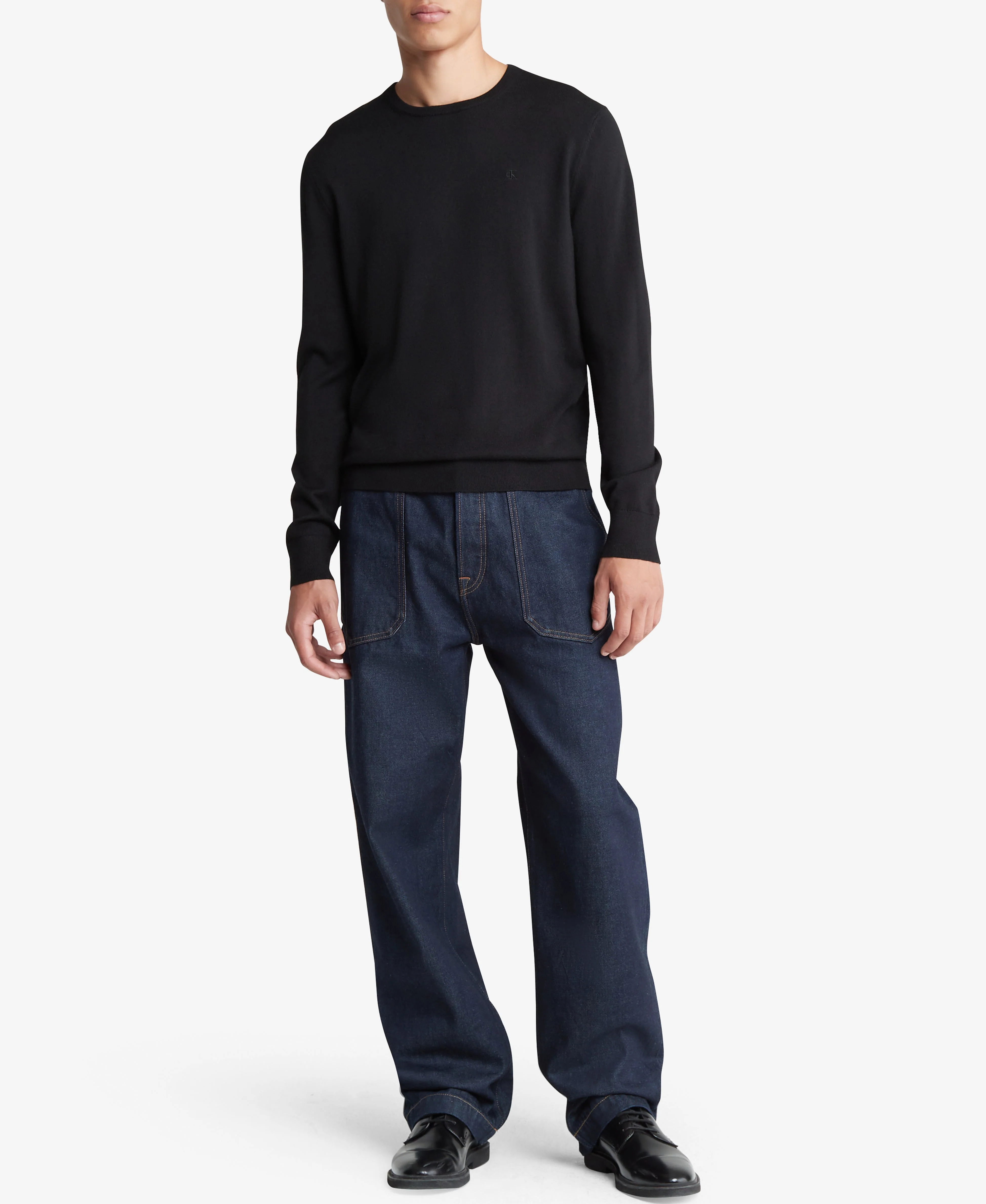 Long Sleeve Solid Extrafine Merino Crew 14Gg Black - Image 3