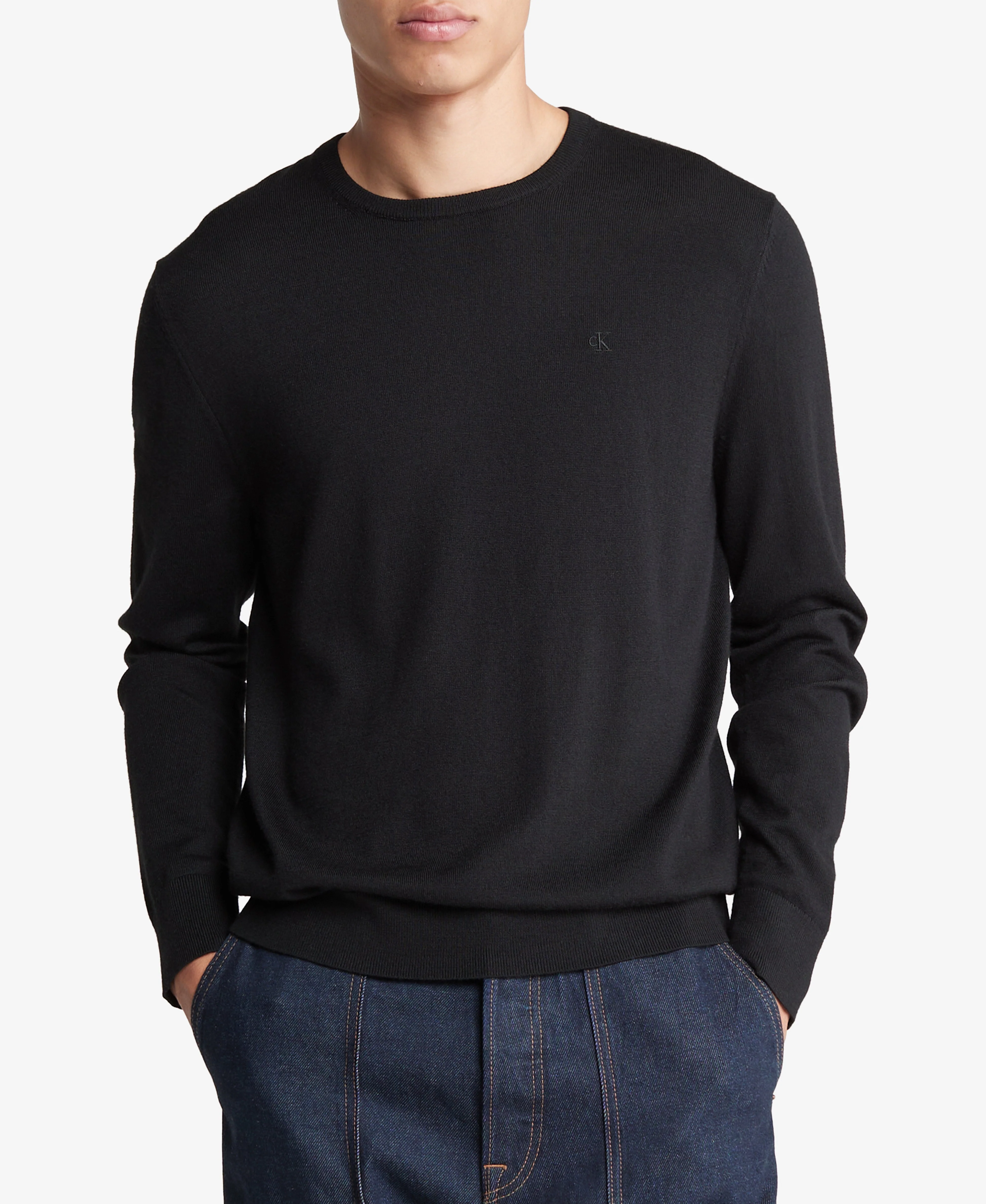 Long Sleeve Solid Extrafine Merino Crew 14Gg Black - Image 4