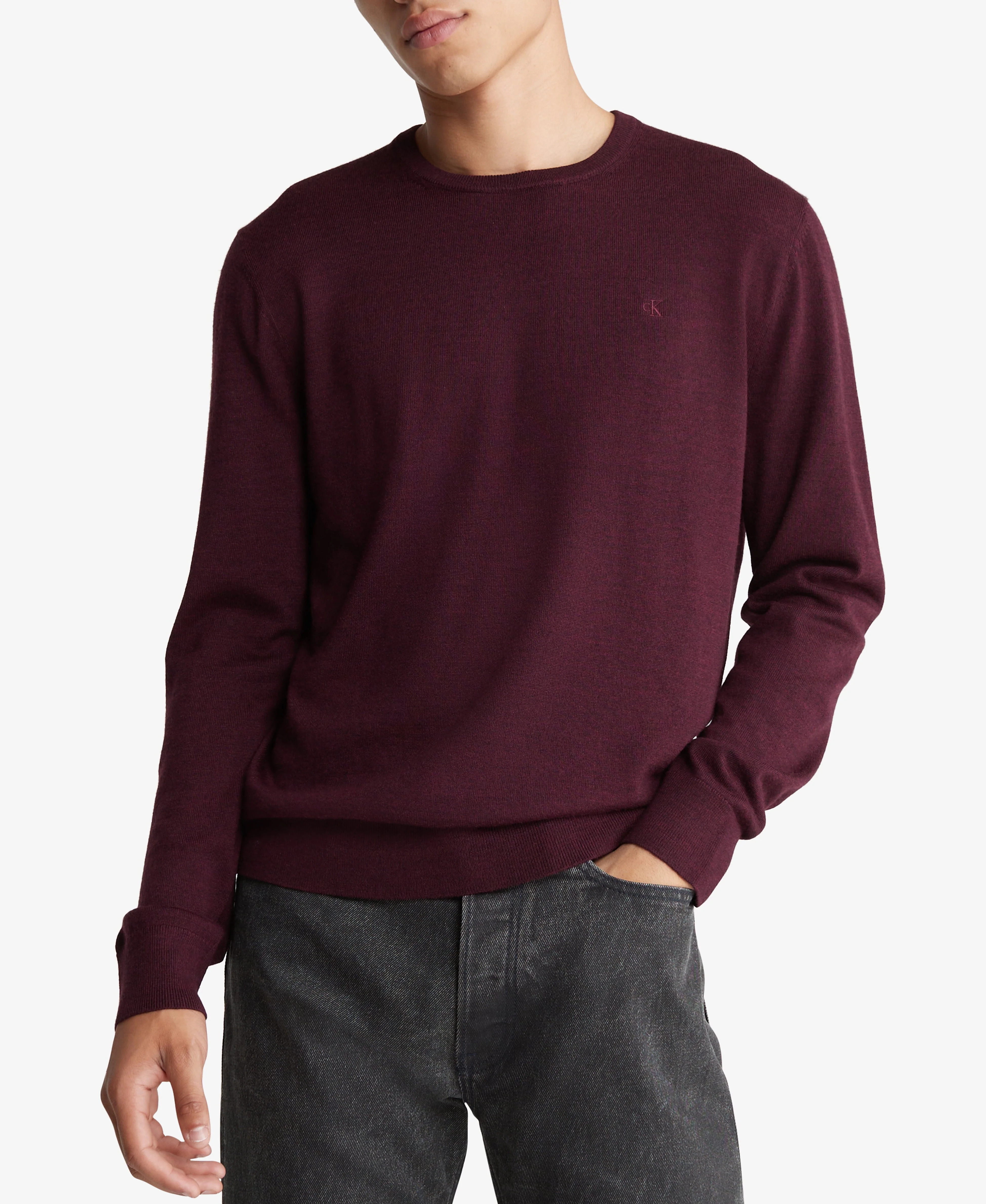 Long Sleeve Solid Extrafine Merino Crew 14Gg Red - Image 6