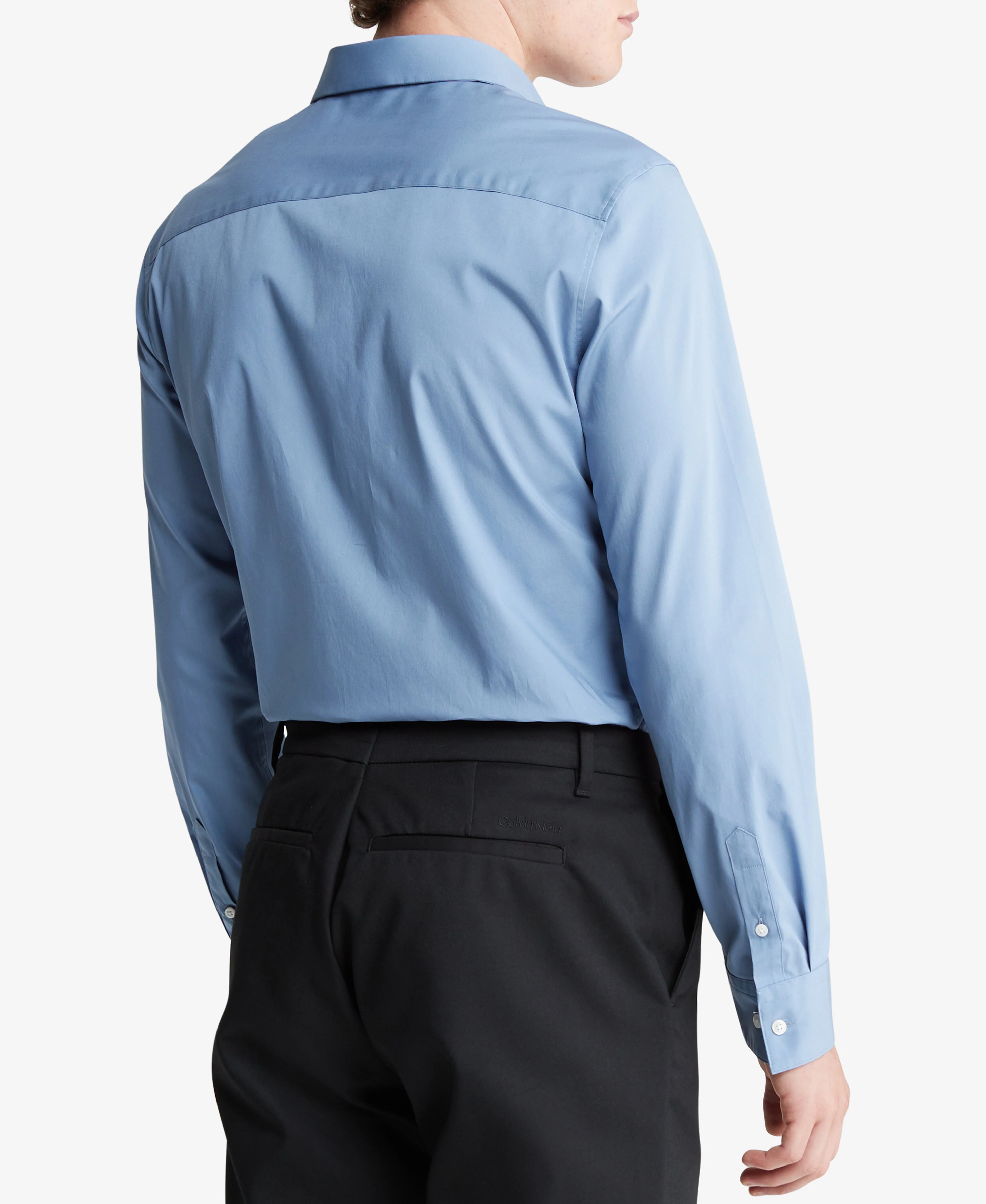 Long Sleeve Solid Stretch Slim Woven Shirt Blue - Image 2